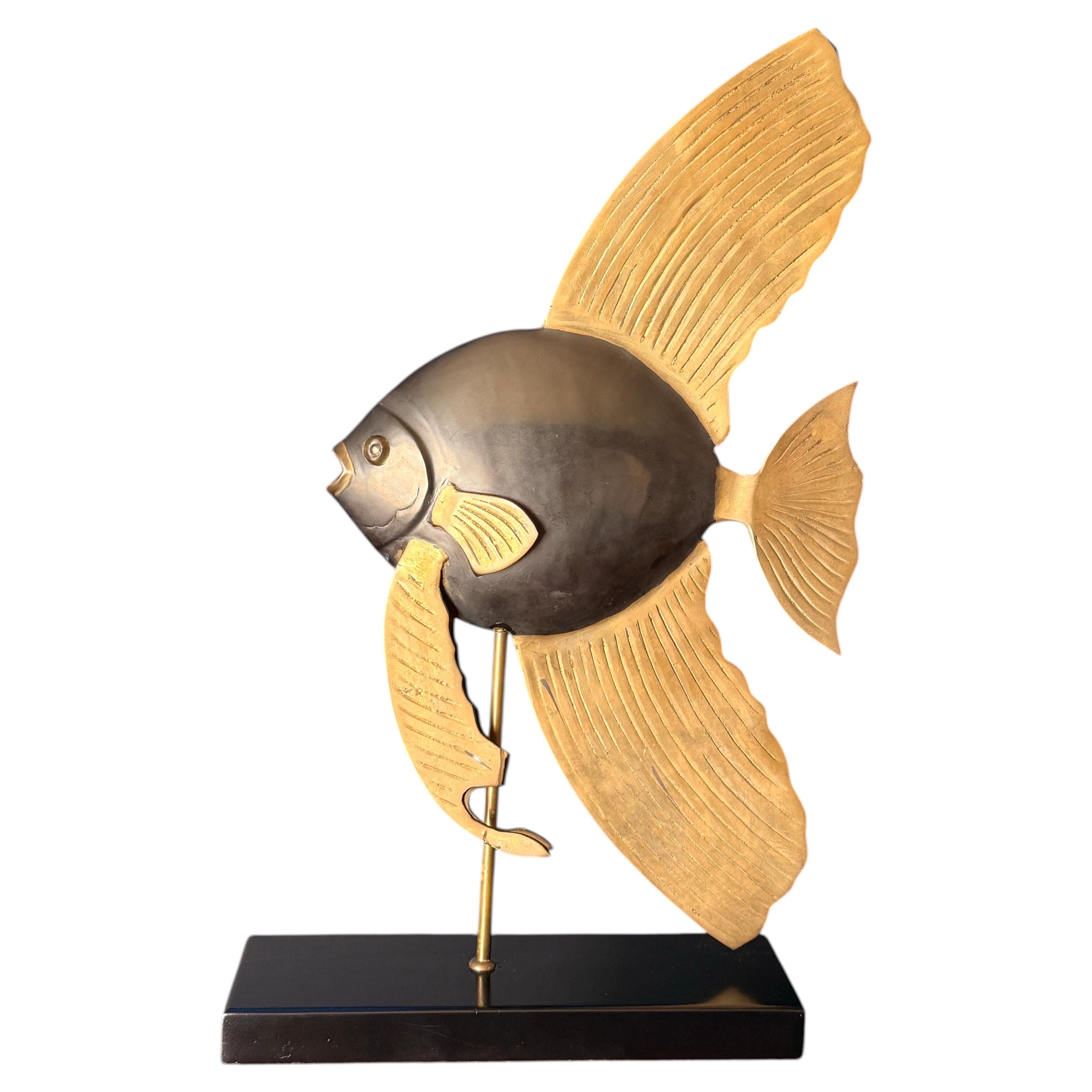 Brass Tropical Angel Fish Sculpture, Two-Tone Design, Vintage 1970s