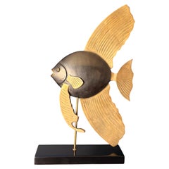 Brass Tropical Angel Fish Sculpture, Two-Tone Design, Vintage 1970s