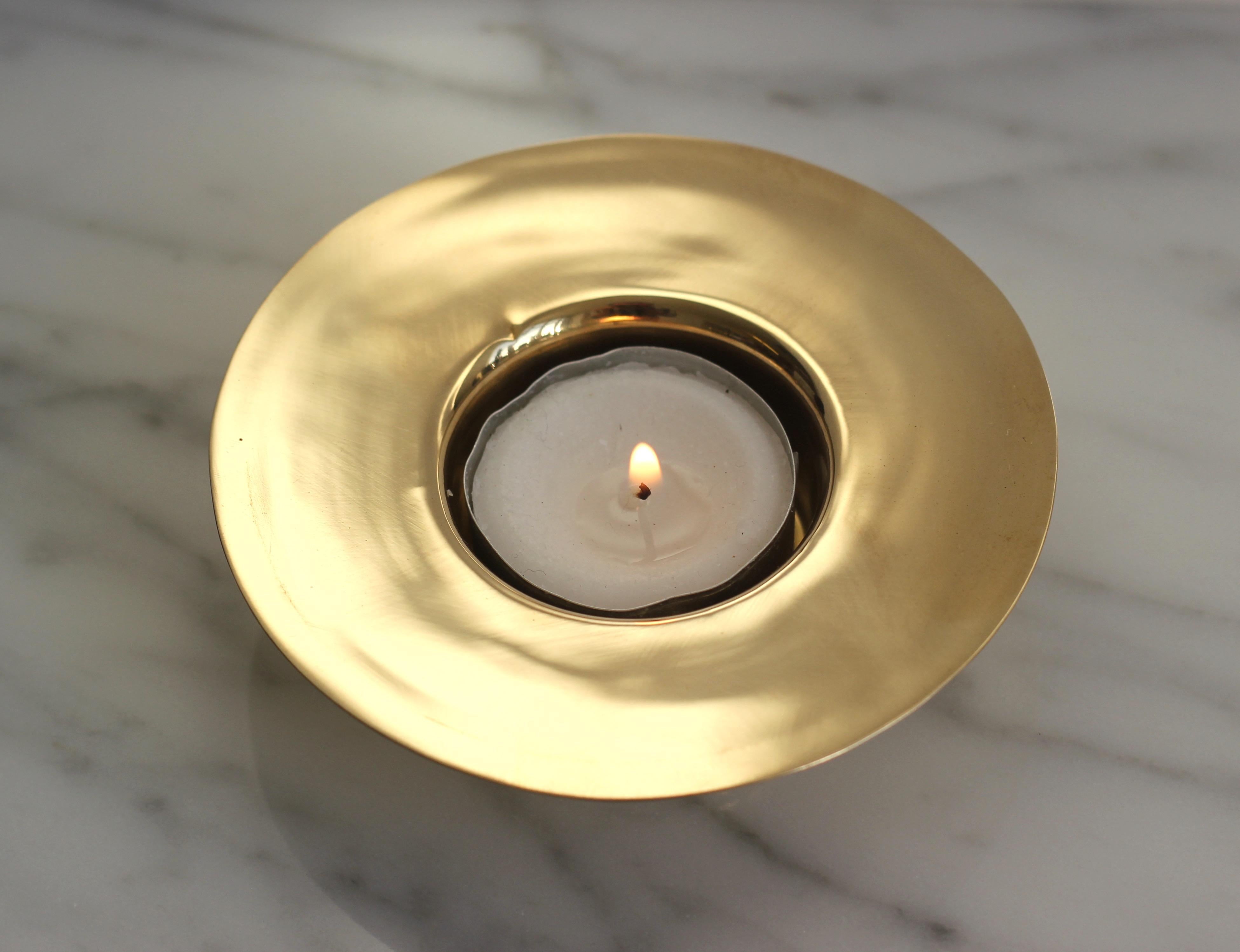 Organic Modern Brass Trumpet Tea Light Holder For Sale