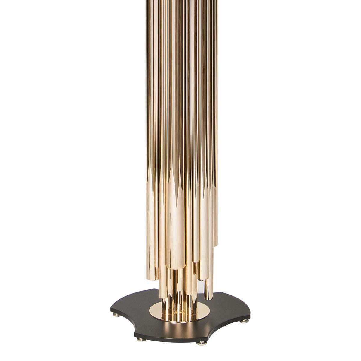 Portuguese Brass Tubes Floor Lamp with Gold-Plated Solid Brass For Sale