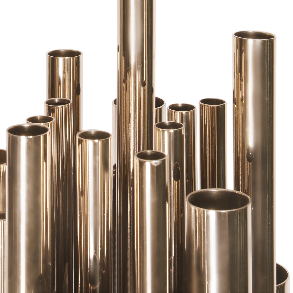 Plaqué or Lampadaire à tubes en laiton avec laiton massif plaqué or en vente