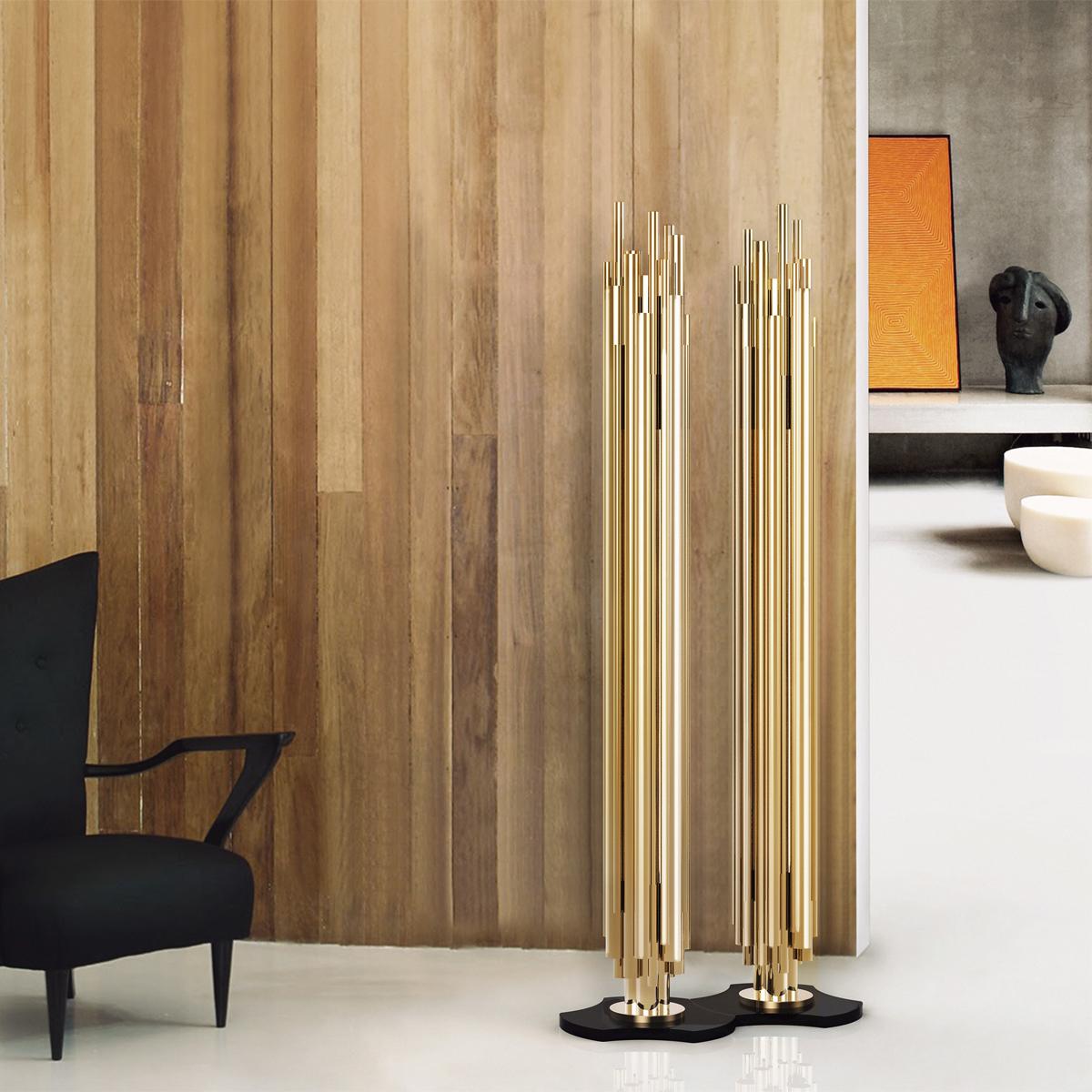 Brass Tubes Floor Lamp with Gold-Plated Solid Brass For Sale 1