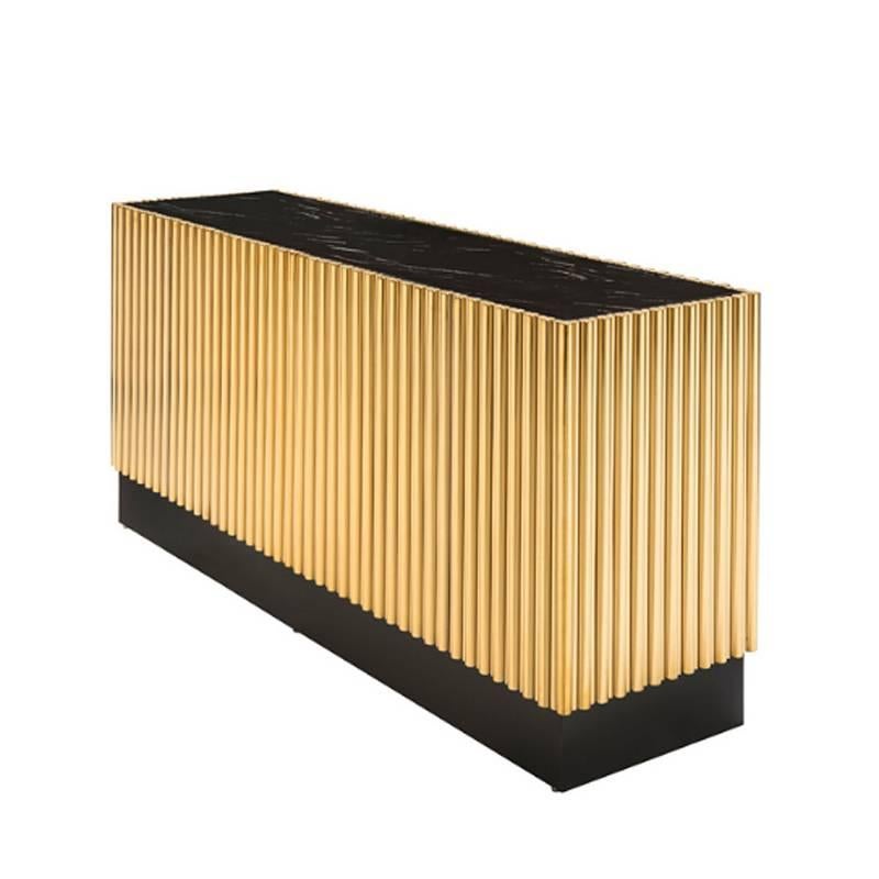 Italian Brass Tubes II Sideboard in Gold Finish For Sale