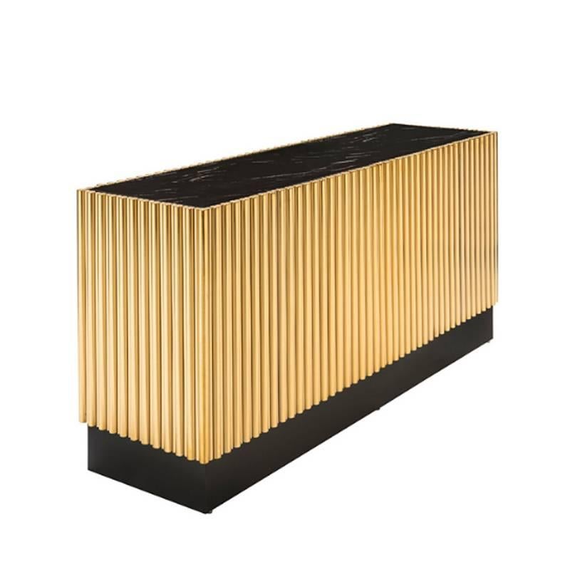 Blackened Brass Tubes II Sideboard in Gold Finish For Sale