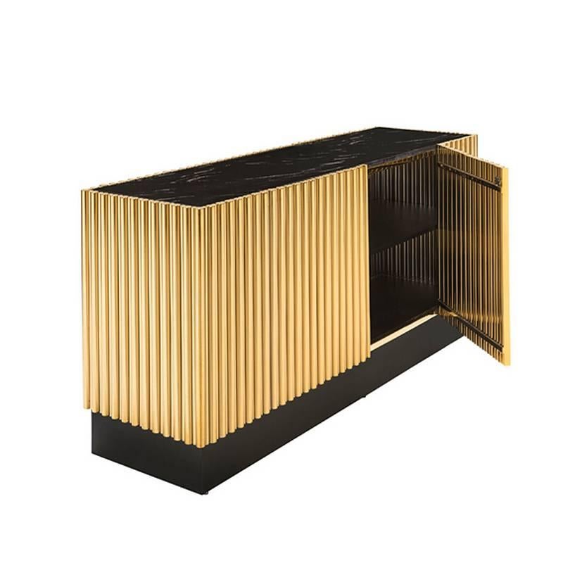 Brass Tubes II Sideboard in Gold Finish In Excellent Condition For Sale In Paris, FR