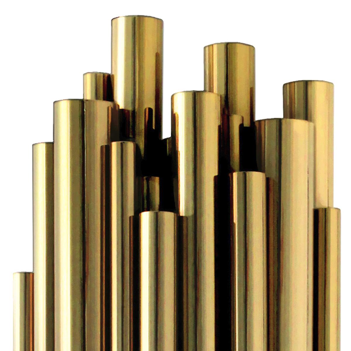 Portuguese Brass Tubes Wall Lamp with Gold-Plated Solid Brass For Sale