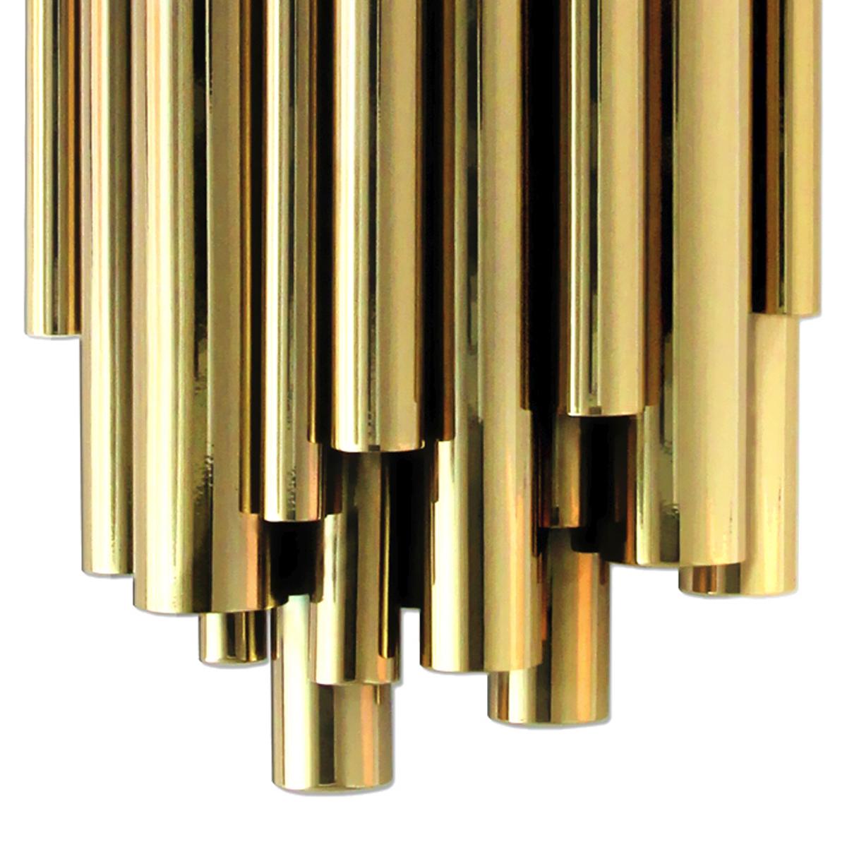 Portuguese Brass Tubes Wall Lamp with Gold-Plated Solid Brass For Sale