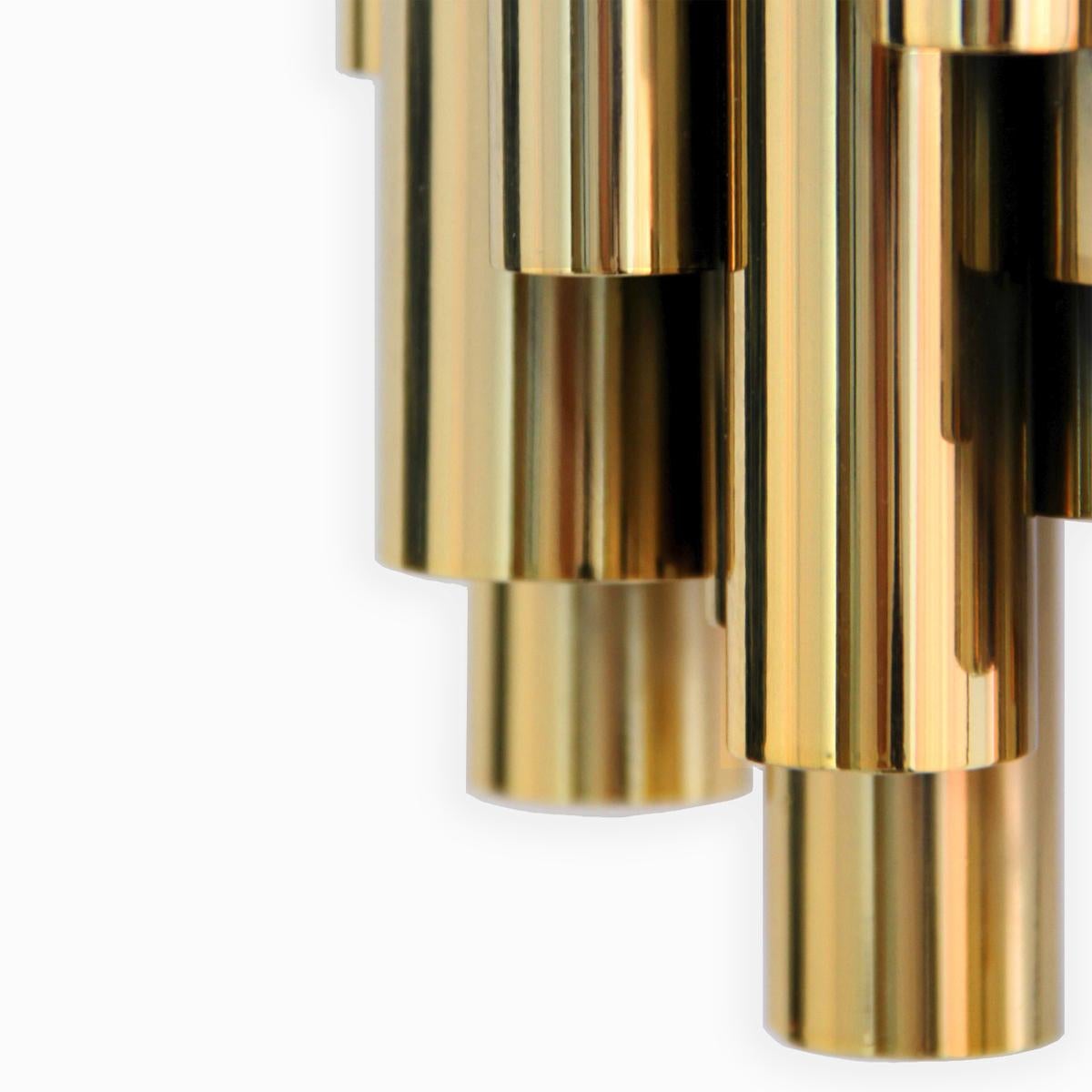 Polished Brass Tubes Wall Lamp with Gold-Plated Solid Brass For Sale