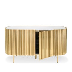 Brass Tubes White Oval Sideboard