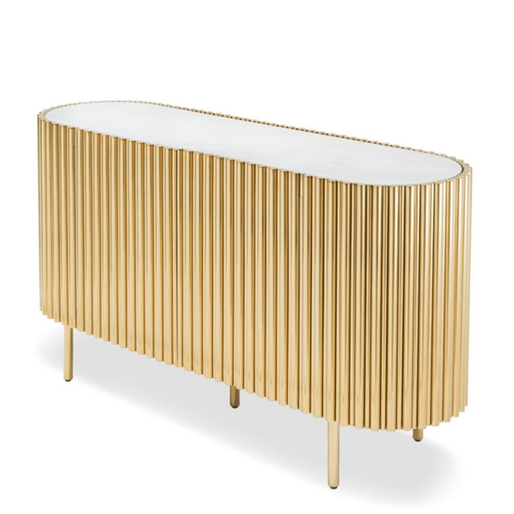 Dorato Credenza ovale bianca con tubi in ottone in vendita