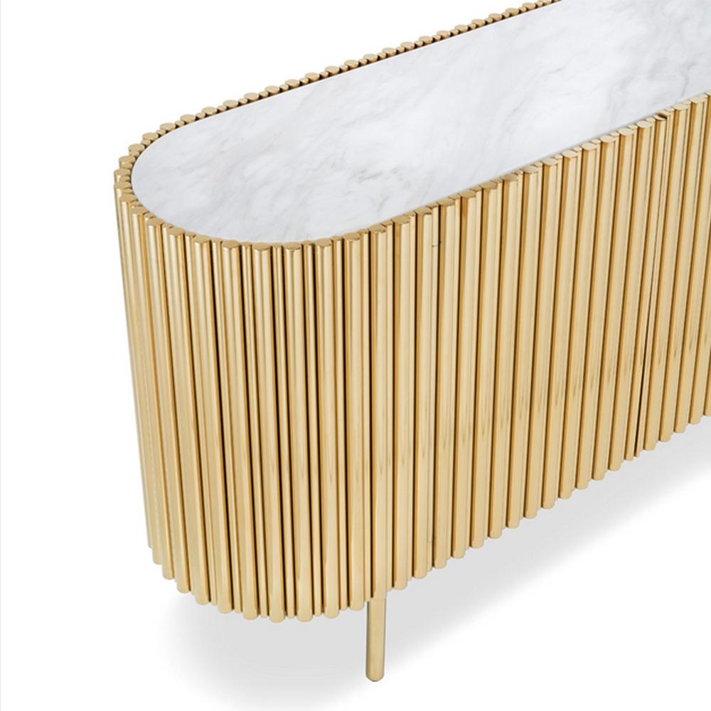 Italian Brass Tubes White Oval Sideboard For Sale