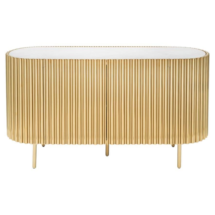 Brass Tubes White Oval Sideboard