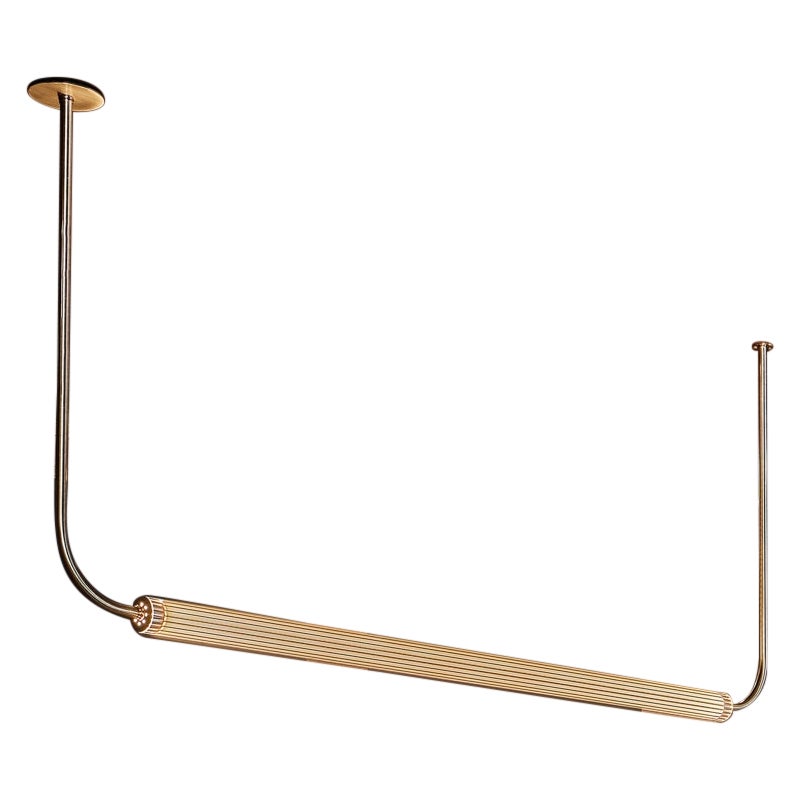 Brass Tubing and Fluted Glass Linear Pendant For Sale