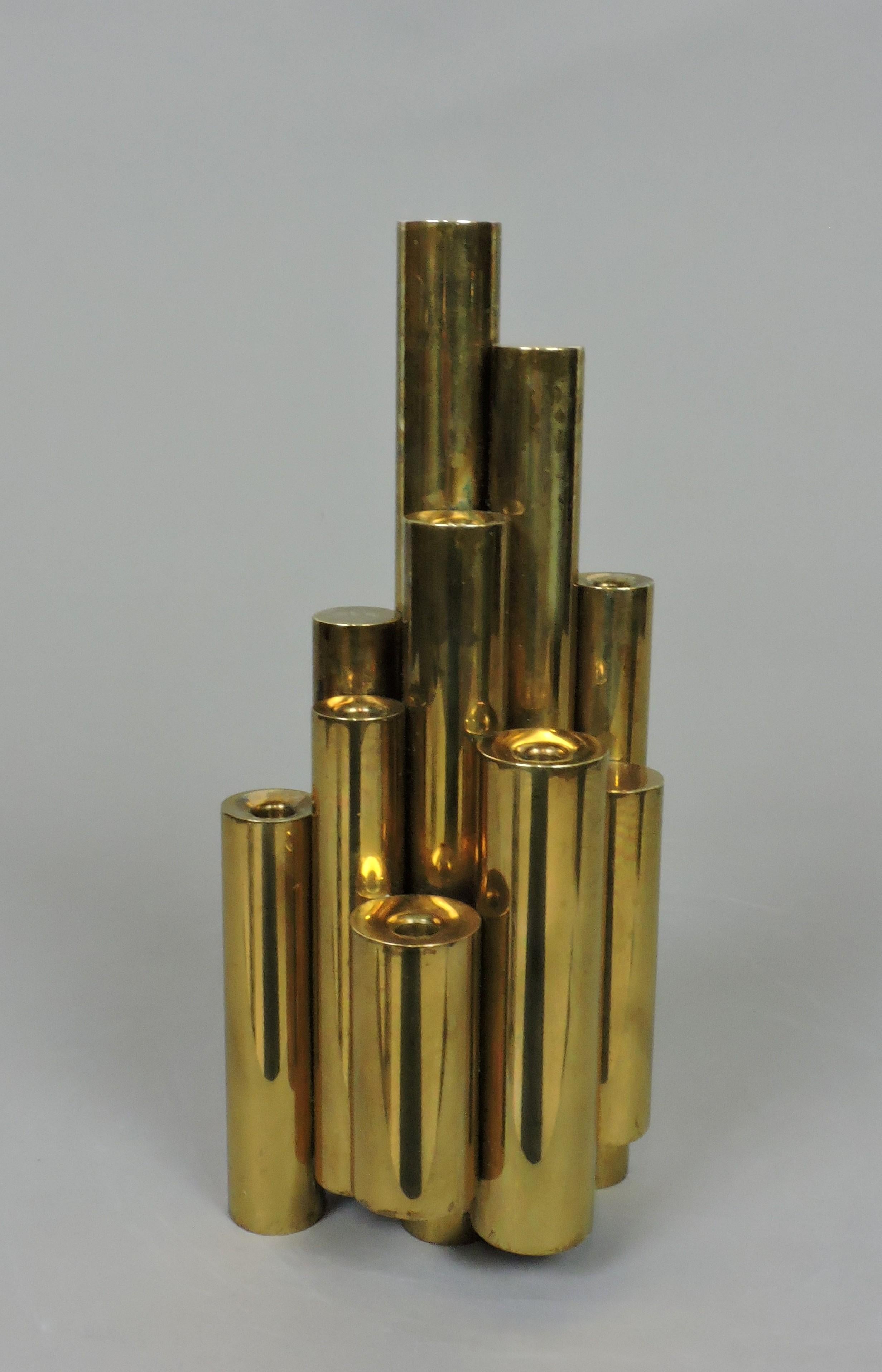 Mid-Century Modern Brass Tubular Modernist Candle Holder Attr. to Gio Ponti