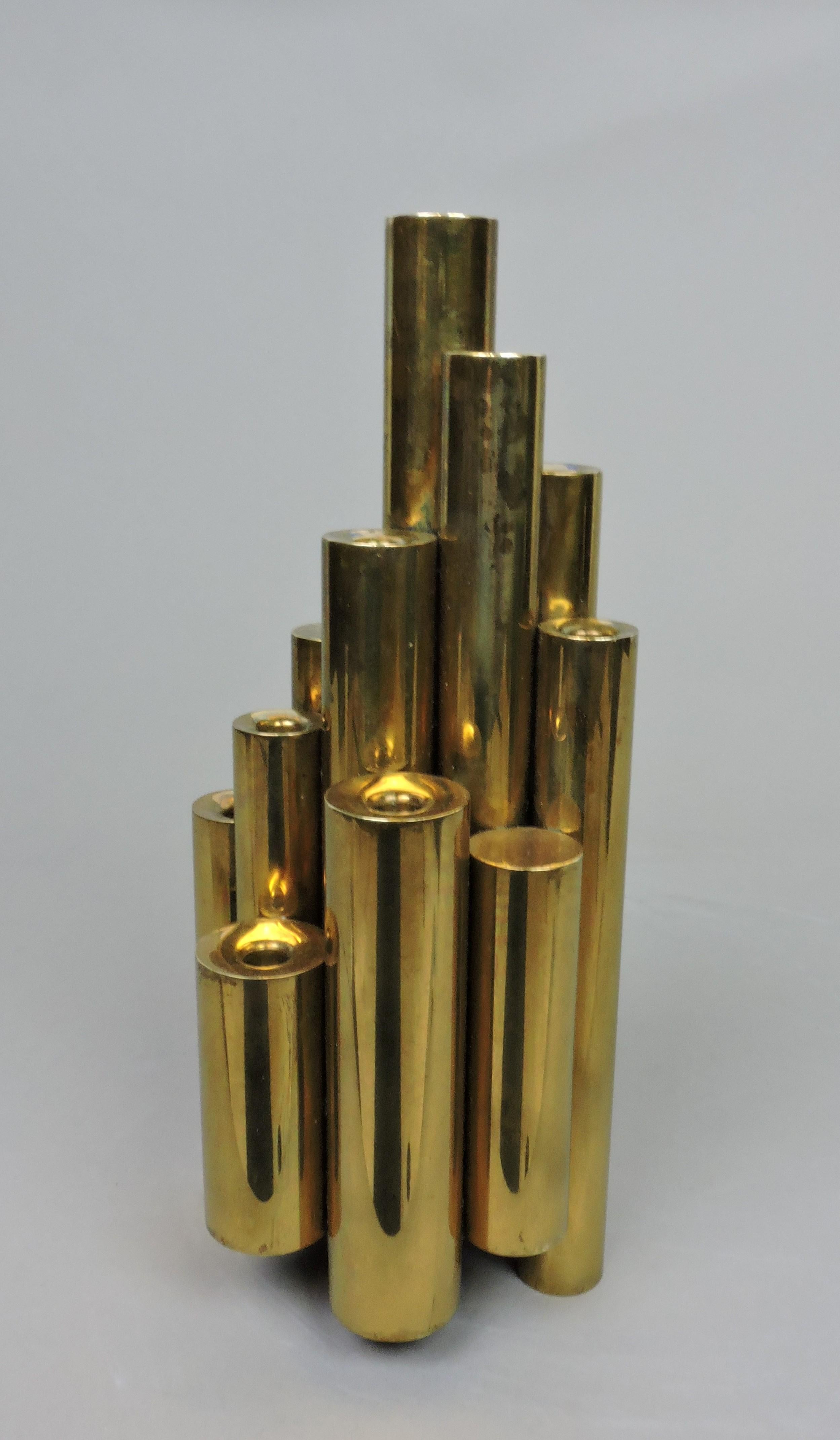 Brass Tubular Modernist Candle Holder Attr. to Gio Ponti In Good Condition In Chesterfield, NJ