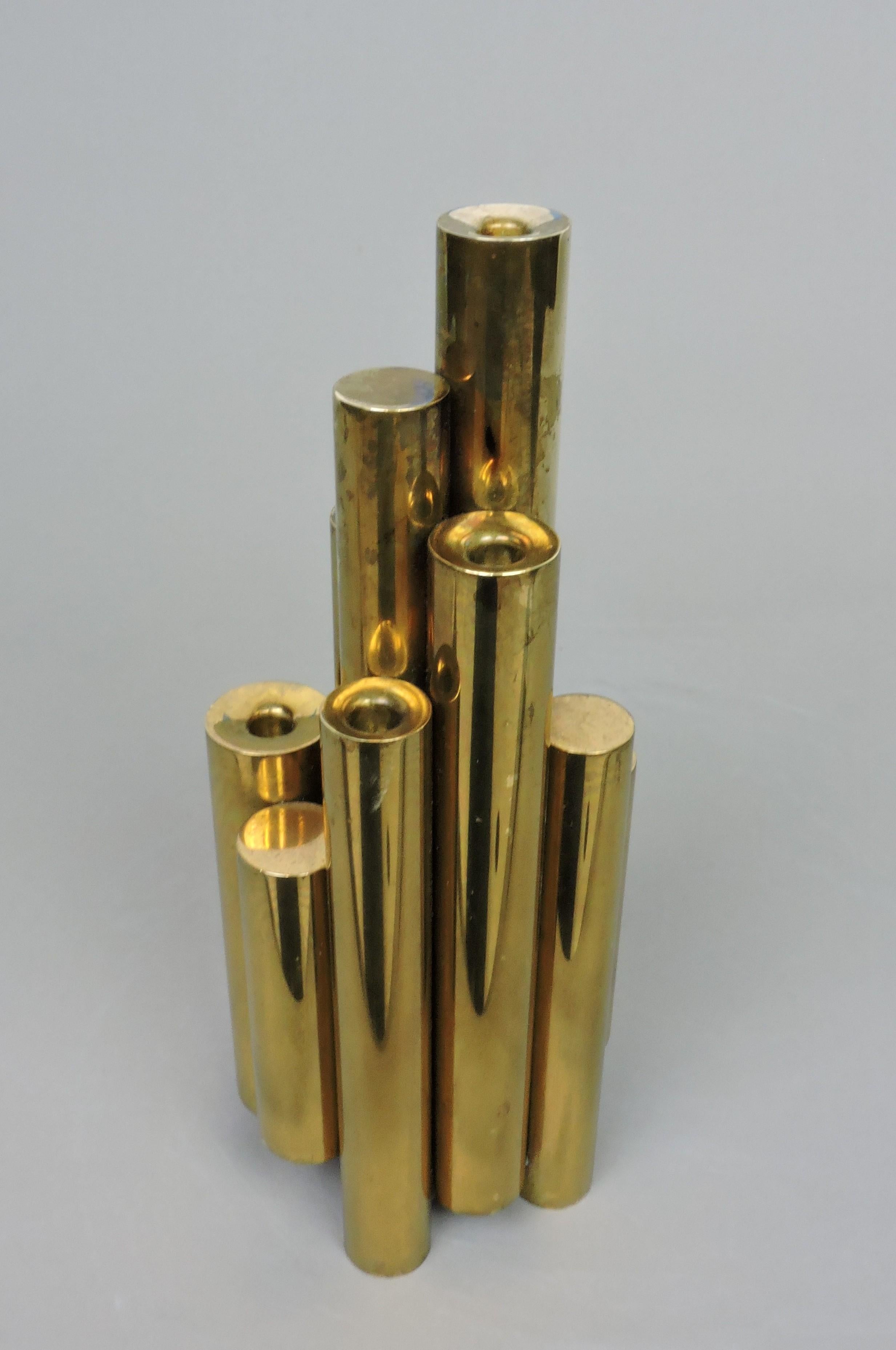 Late 20th Century Brass Tubular Modernist Candle Holder Attr. to Gio Ponti