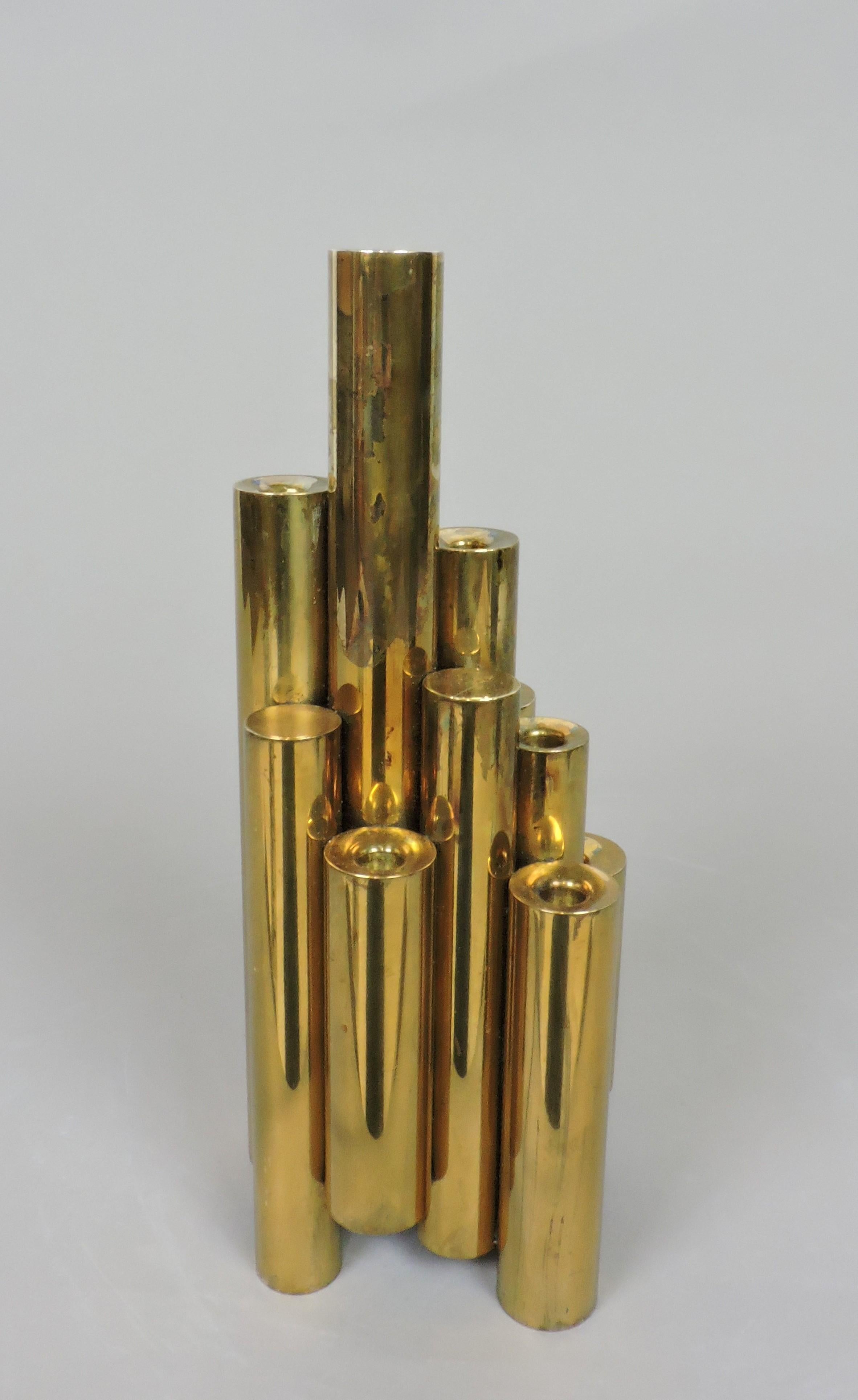 Brass Tubular Modernist Candle Holder Attr. to Gio Ponti 1