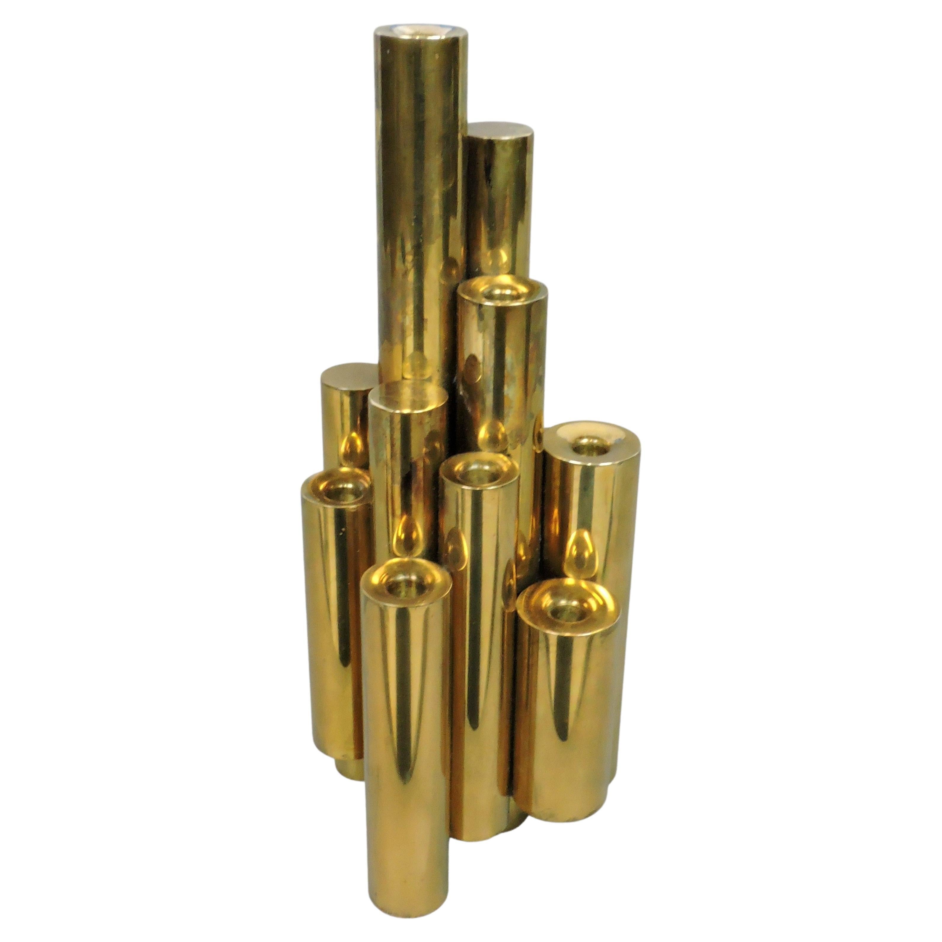 Brass Tubular Modernist Candle Holder Attr. to Gio Ponti