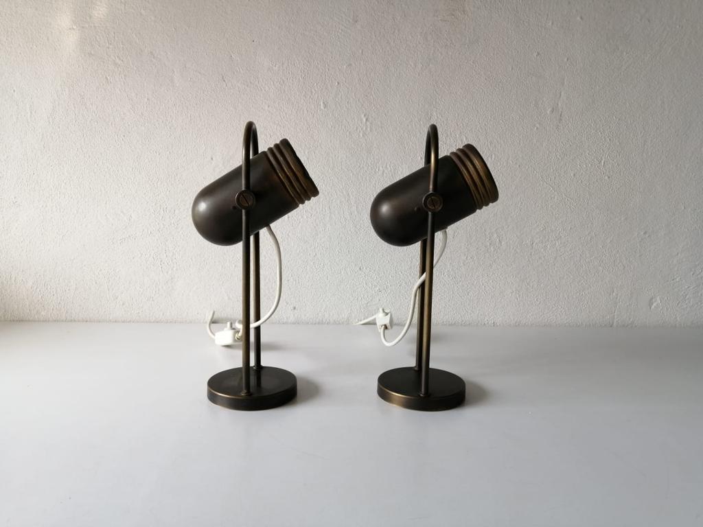 Brass tubular pair of desk lamps by Rolf Krüger for Heinz Neuhaus, 1960s Germany

Minimal and very high quality design
Fully functional.

These lamps made of brass.

Original cable and plug. These lamps are suitable for EU plug socket. Switch