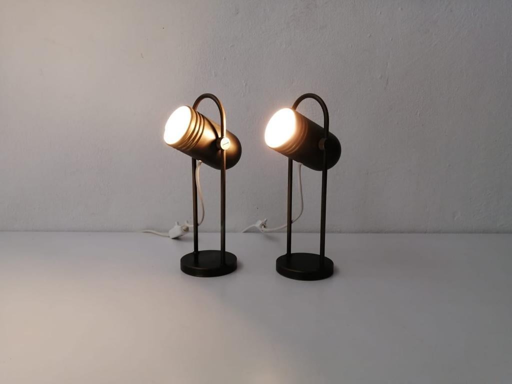 Mid-Century Modern Brass Tubular Pair of Desk Lamps by Rolf Krüger for Heinz Neuhaus, 1960s Germany For Sale