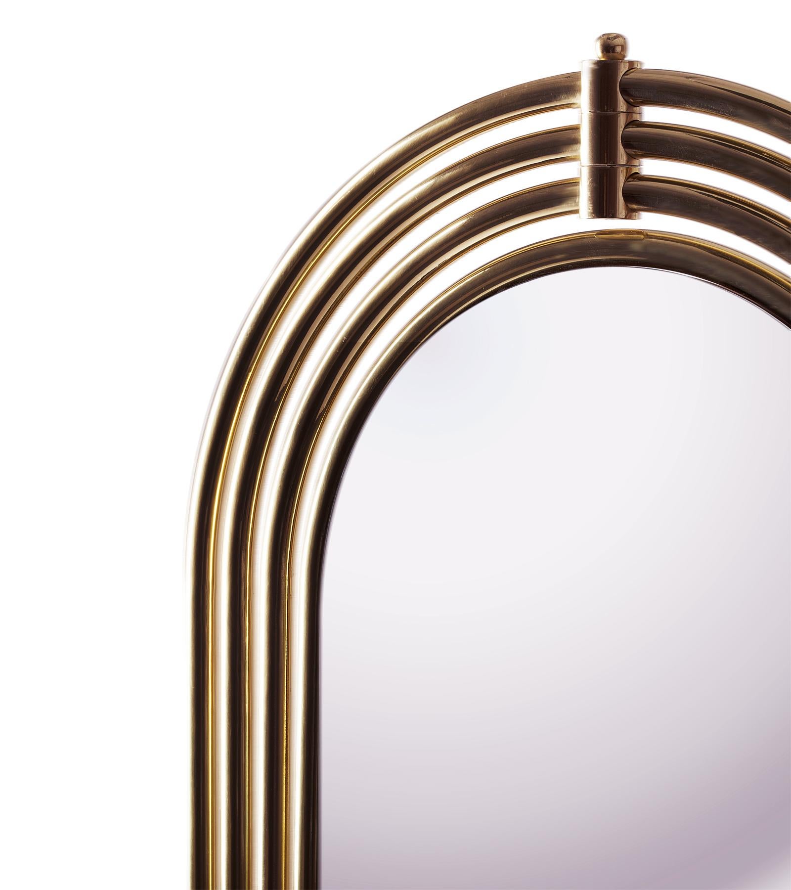Portuguese Brass Tubular with LED Floor Mirror For Sale
