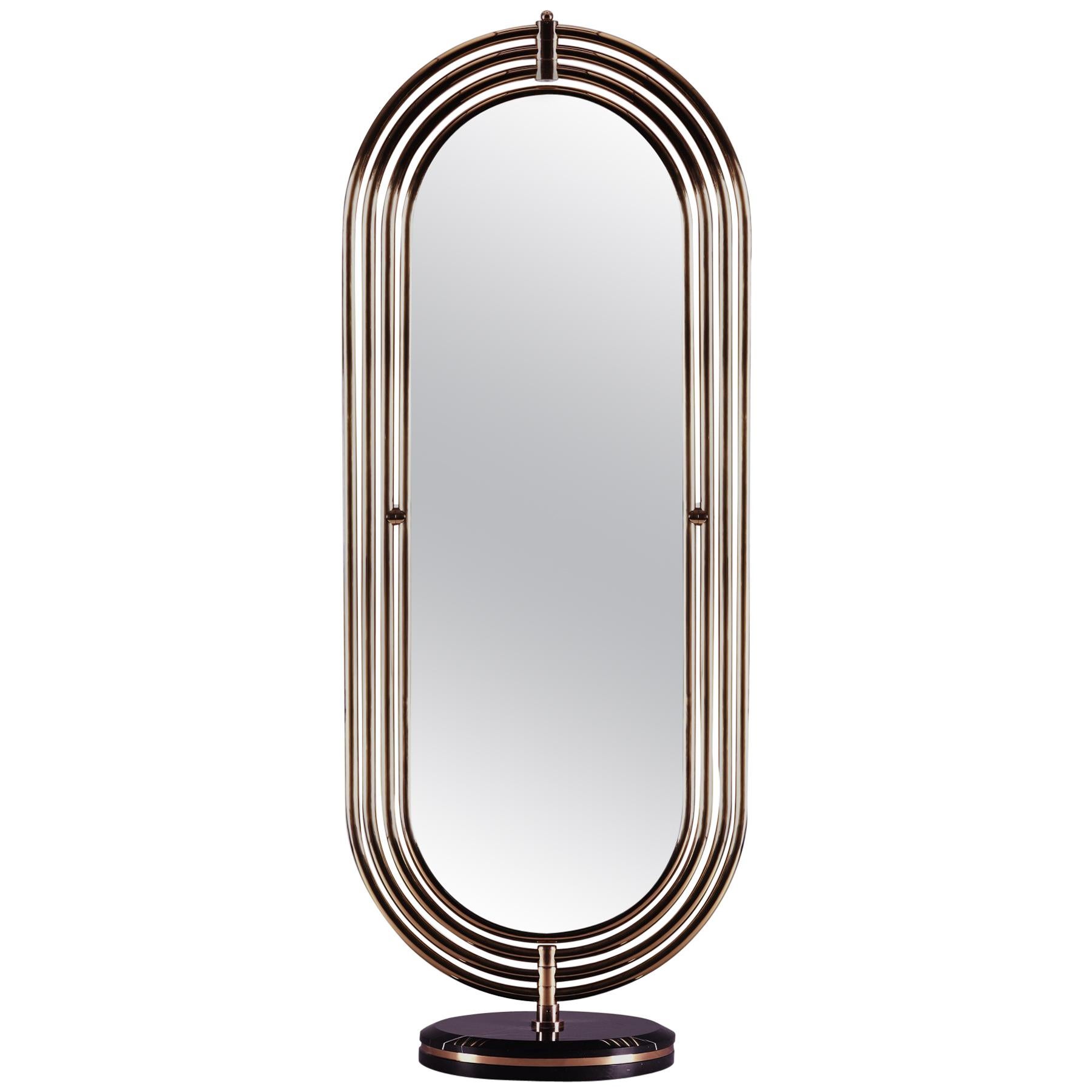 Brass Tubular with LED Floor Mirror For Sale