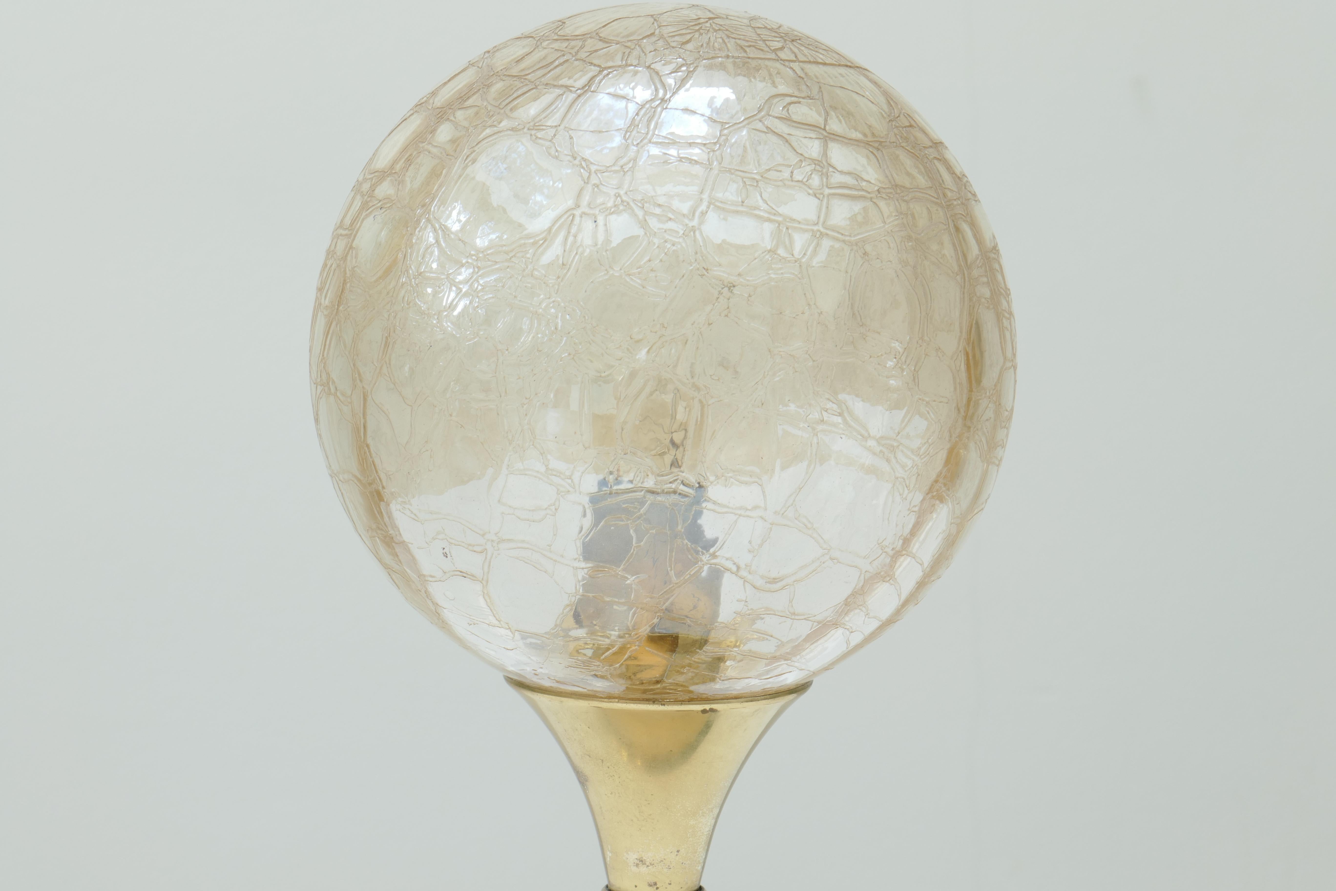 Brass Tulip Base and Crackle Glass Sphere Table Lamp, Germany, 1970s In Good Condition For Sale In London, GB