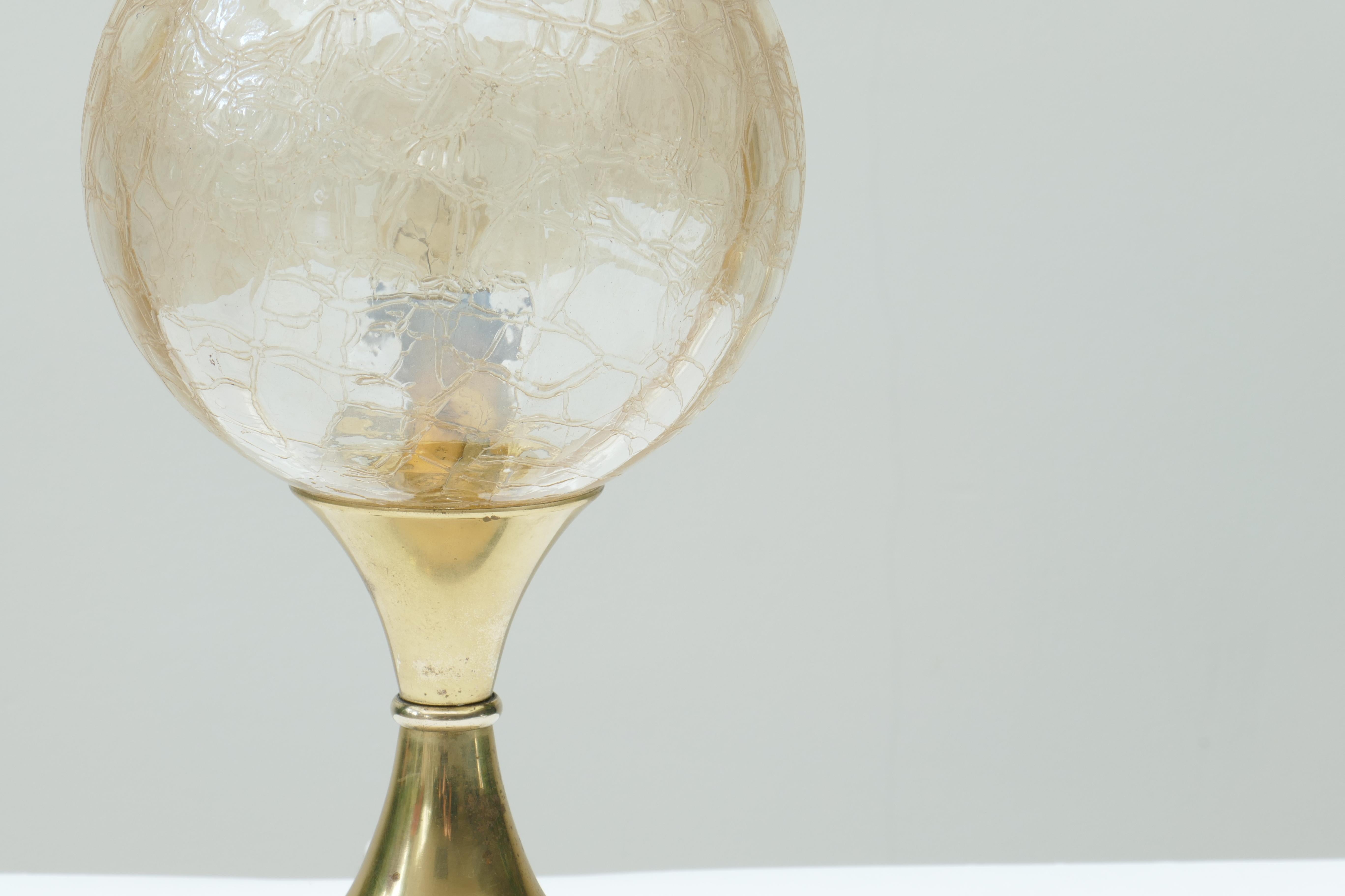 Brass Tulip Base and Crackle Glass Sphere Table Lamp, Germany, 1970s For Sale 1