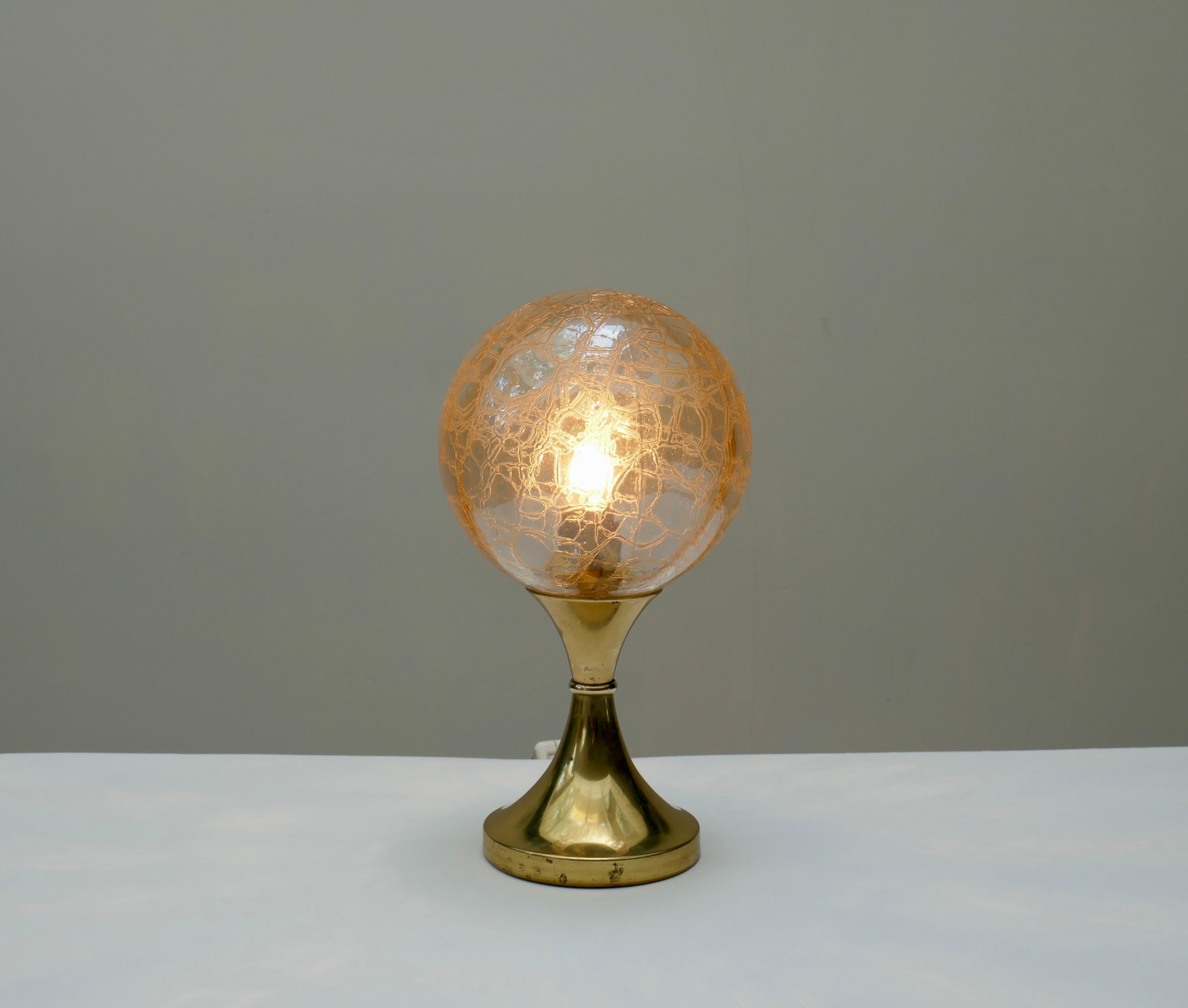 Brass Tulip Base and Crackle Glass Sphere Table Lamp, Germany, 1970s For Sale 3