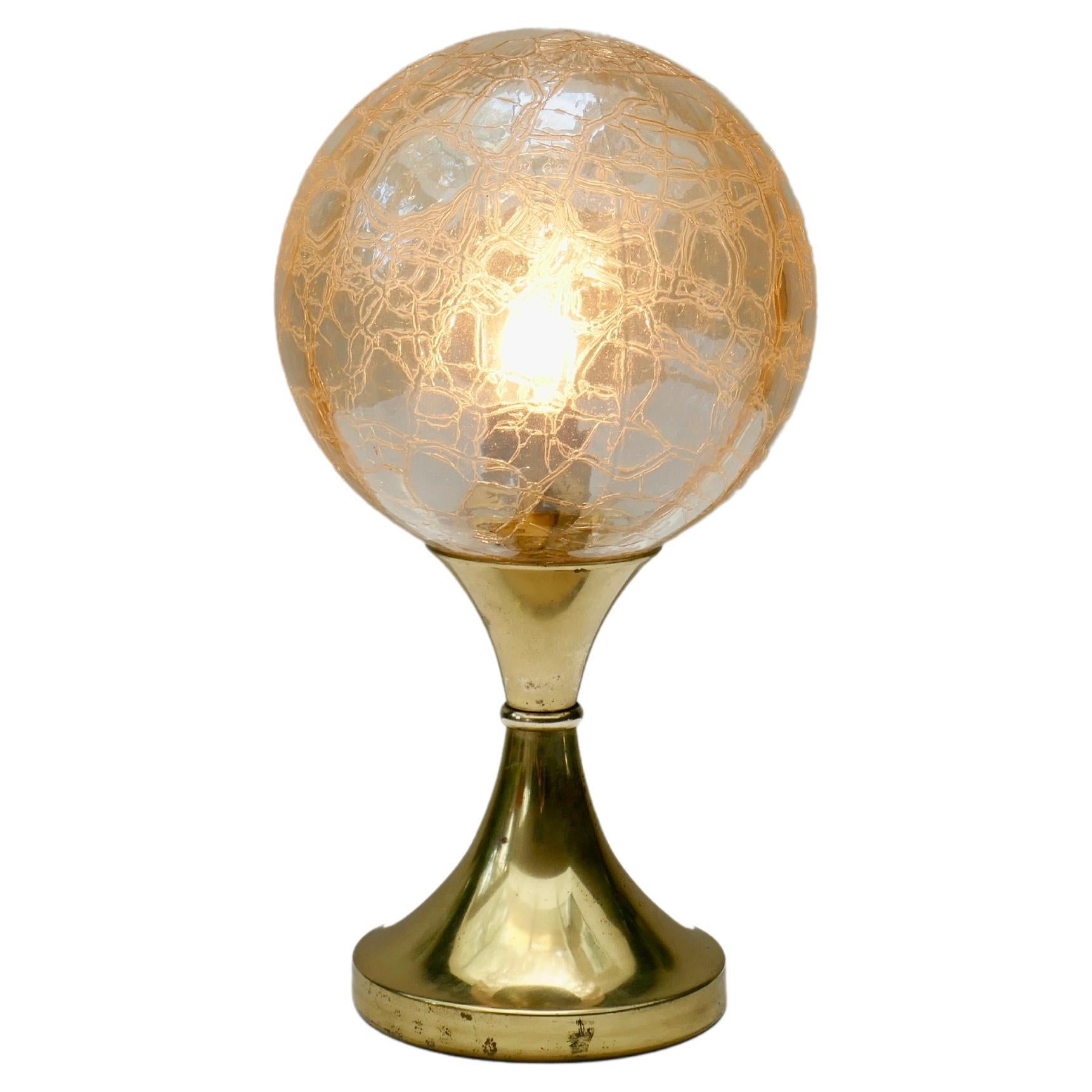 Brass Tulip Base and Crackle Glass Sphere Table Lamp, Germany, 1970s For Sale