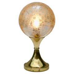 Brass Tulip Base and Crackle Glass Sphere Table Lamp, Germany, 1970s