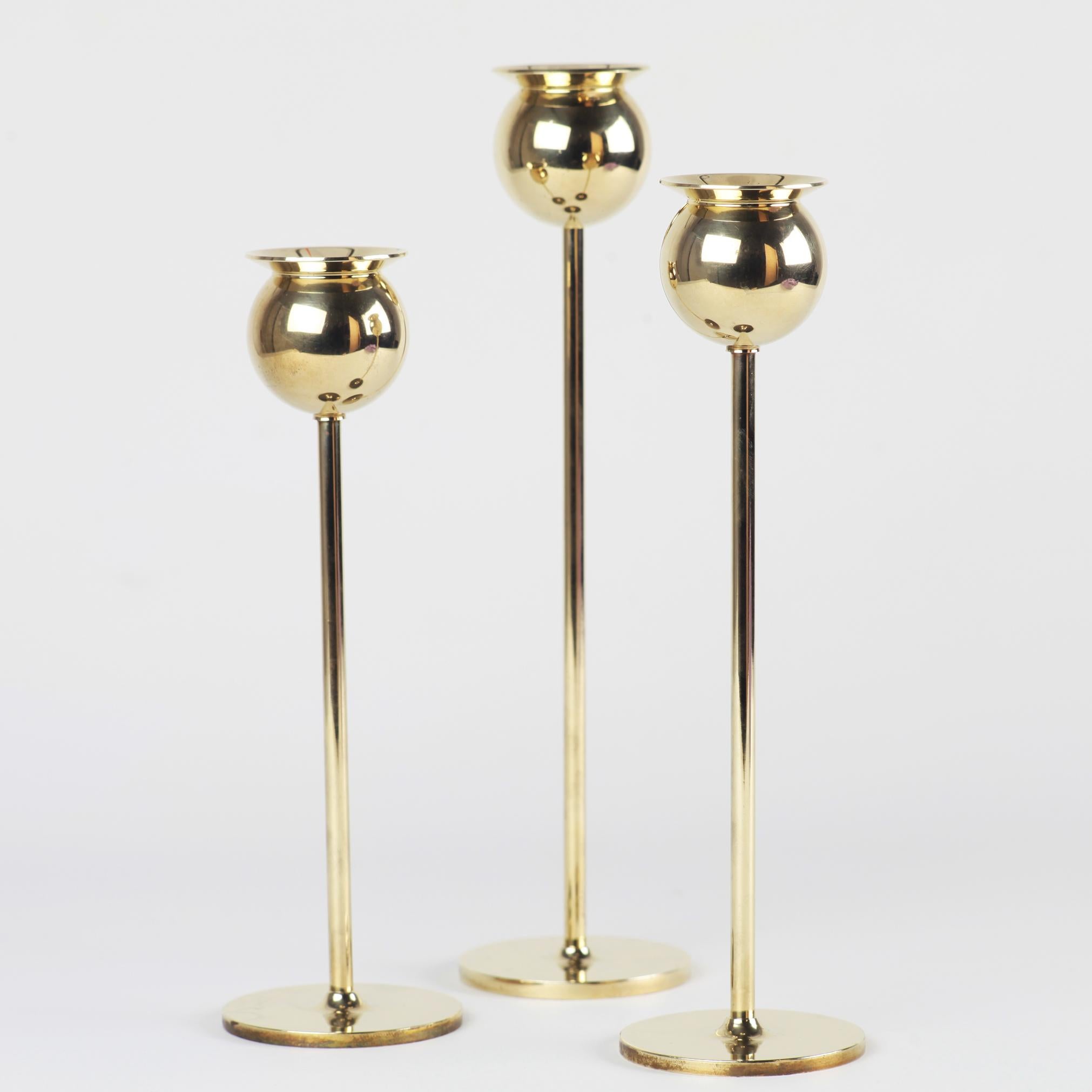 Swedish Brass Tulip Candleholders by Pierre Forsell for Skultuna, Sweden, 1970s