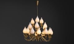 Brass Tulip Glass Chandelier England circa 1950