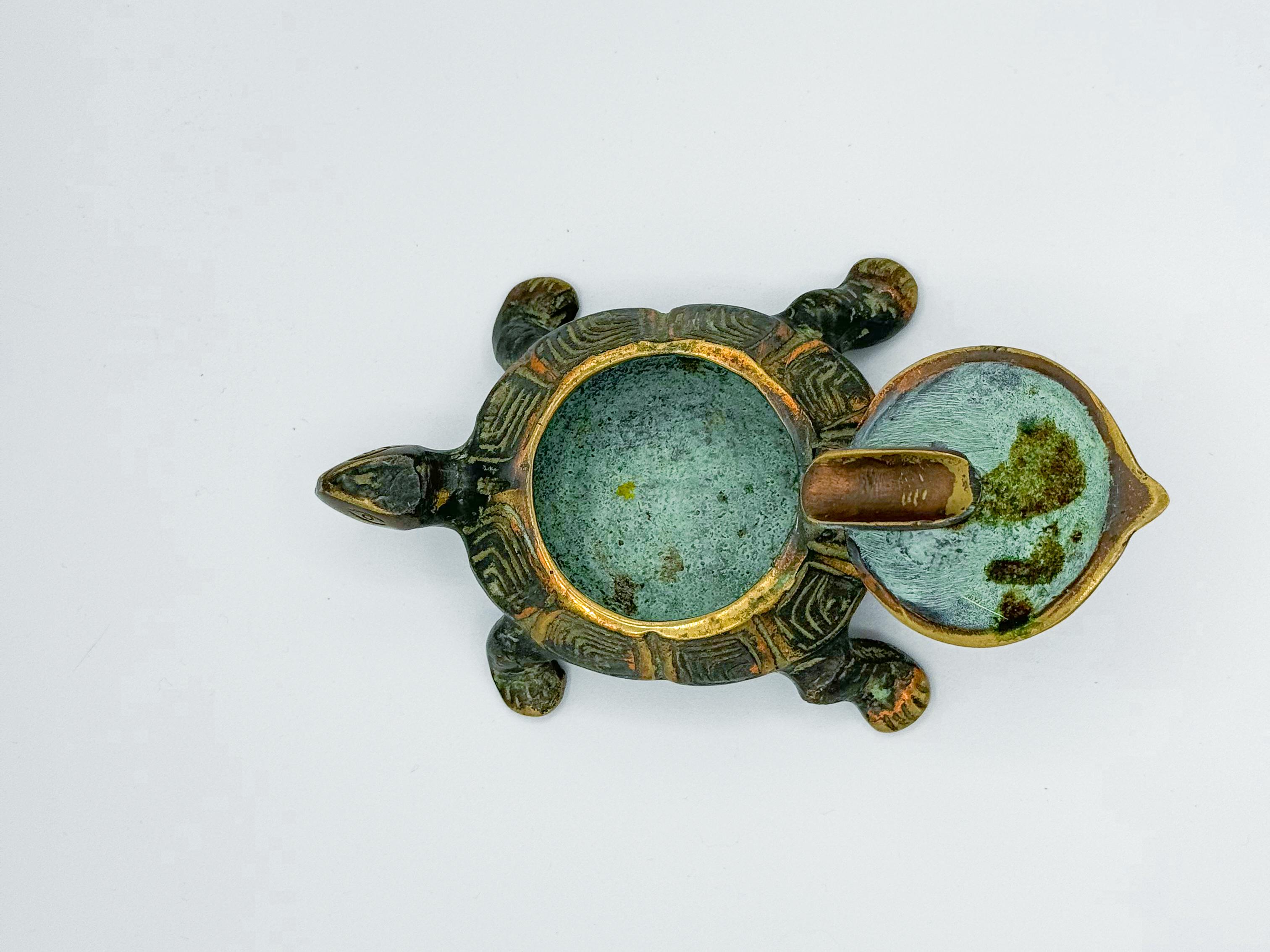 Unknown Brass Turtle Ashtray Flip Top Cigarette Holder 1970