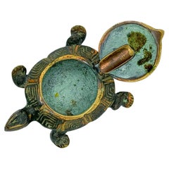 Brass Turtle Ashtray Flip Top Cigarette Holder 1970
