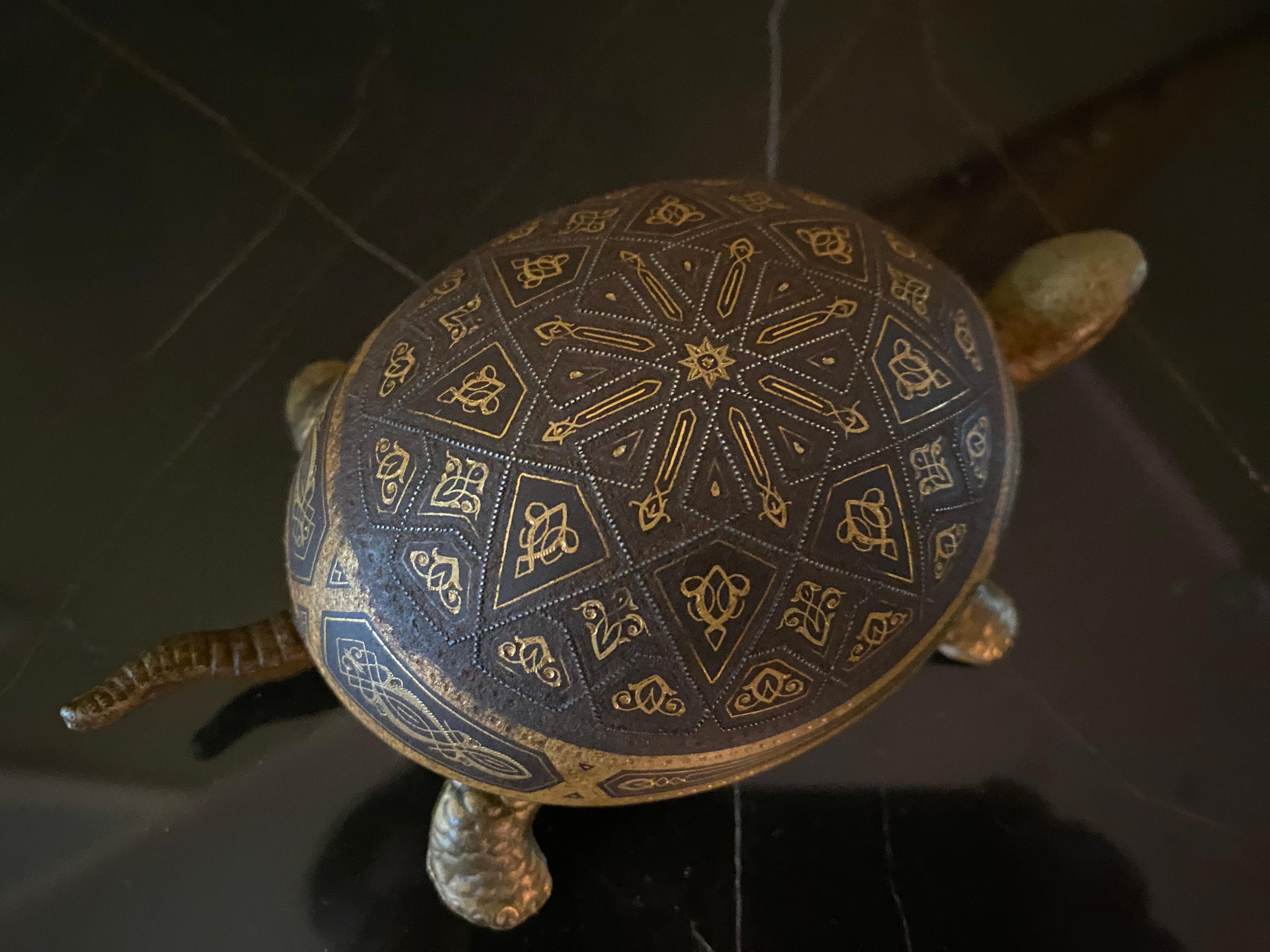 Spanish Brass Turtle Call Bell / Service Bell / Reception Bell with Damascene Decoration