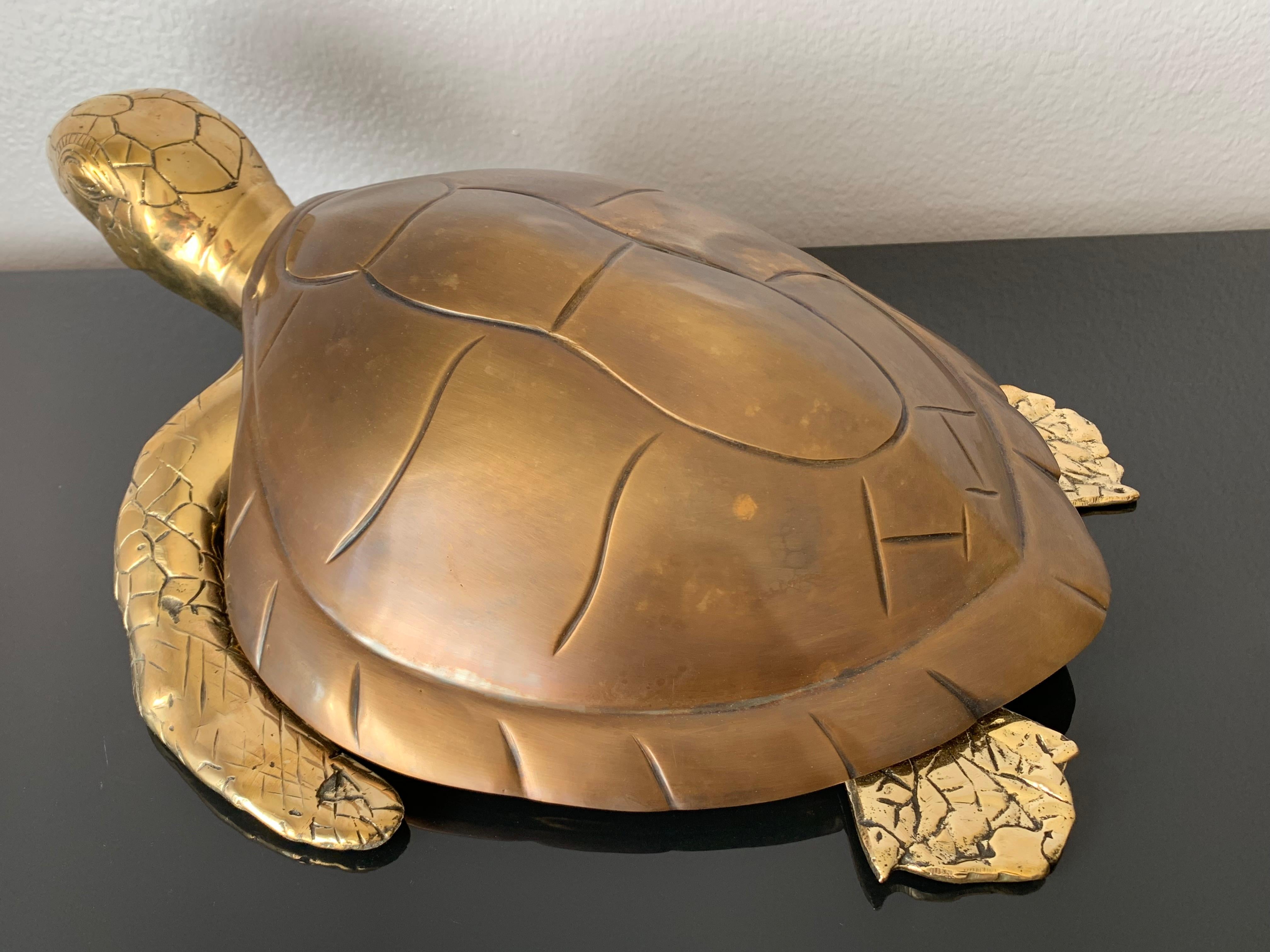 Brass turtle jewelry box or decorative sculpture.
