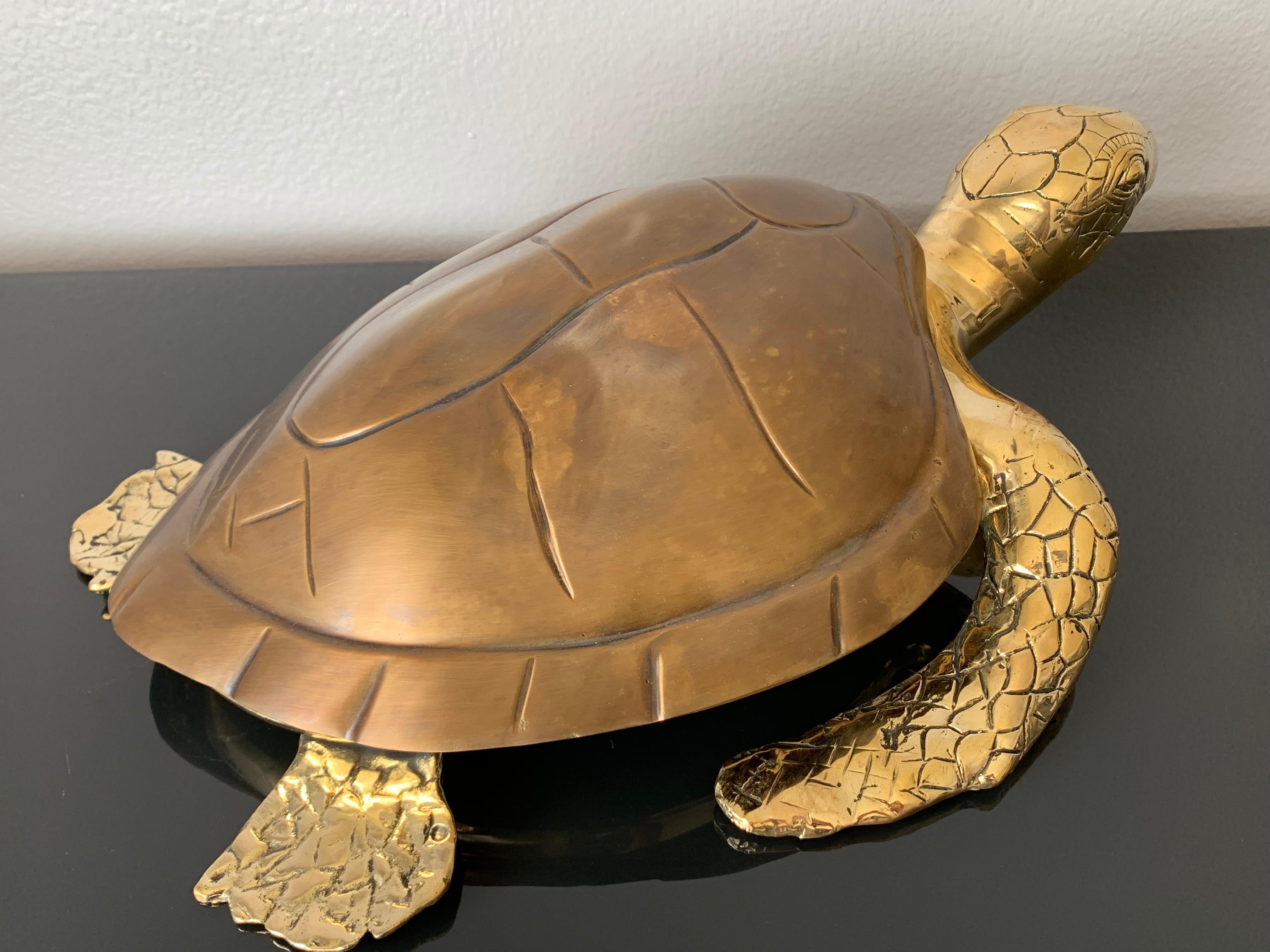 Hollywood Regency Brass Turtle Sculpture Jewelry Box