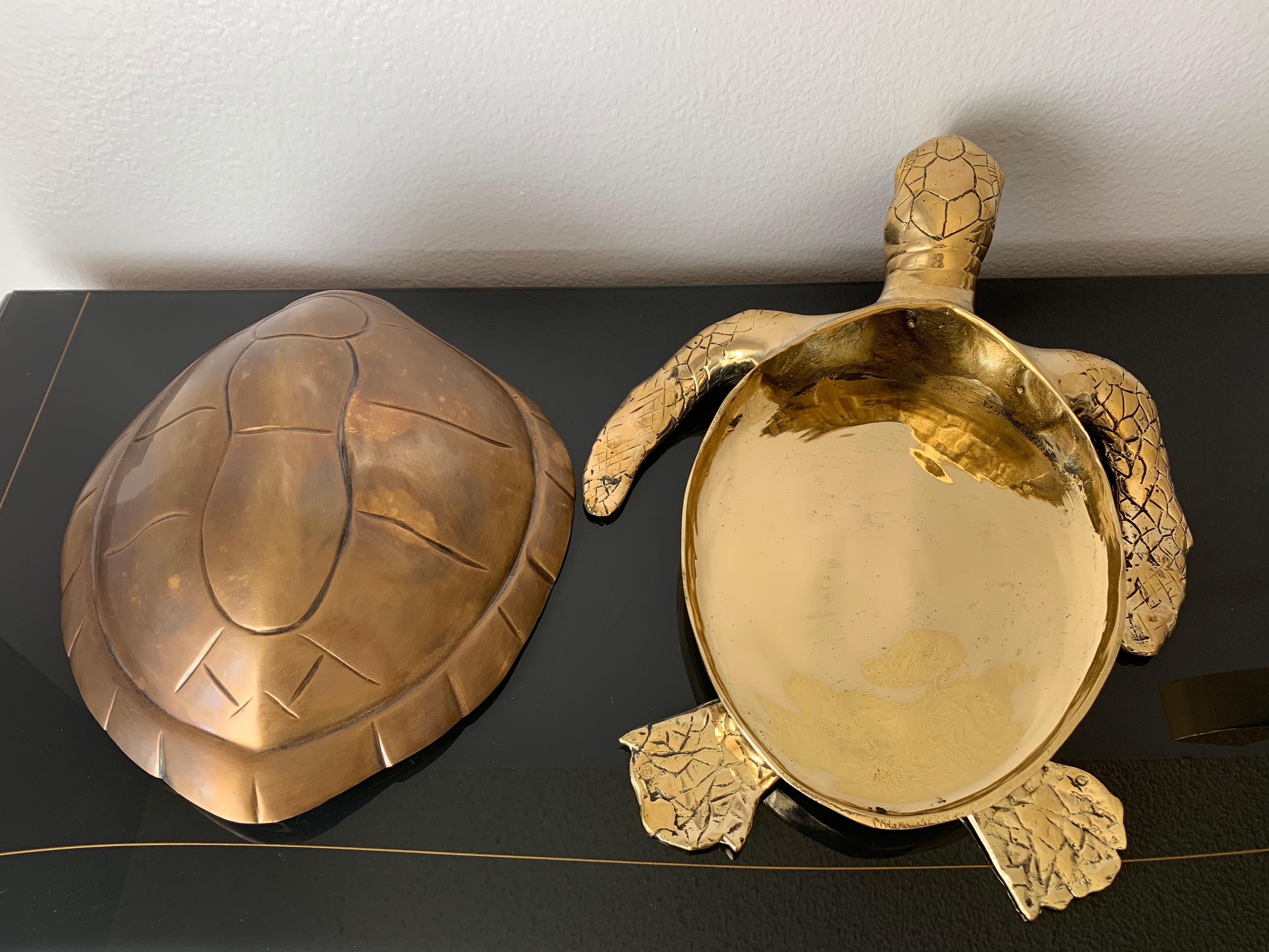 Patinated Brass Turtle Sculpture Jewelry Box