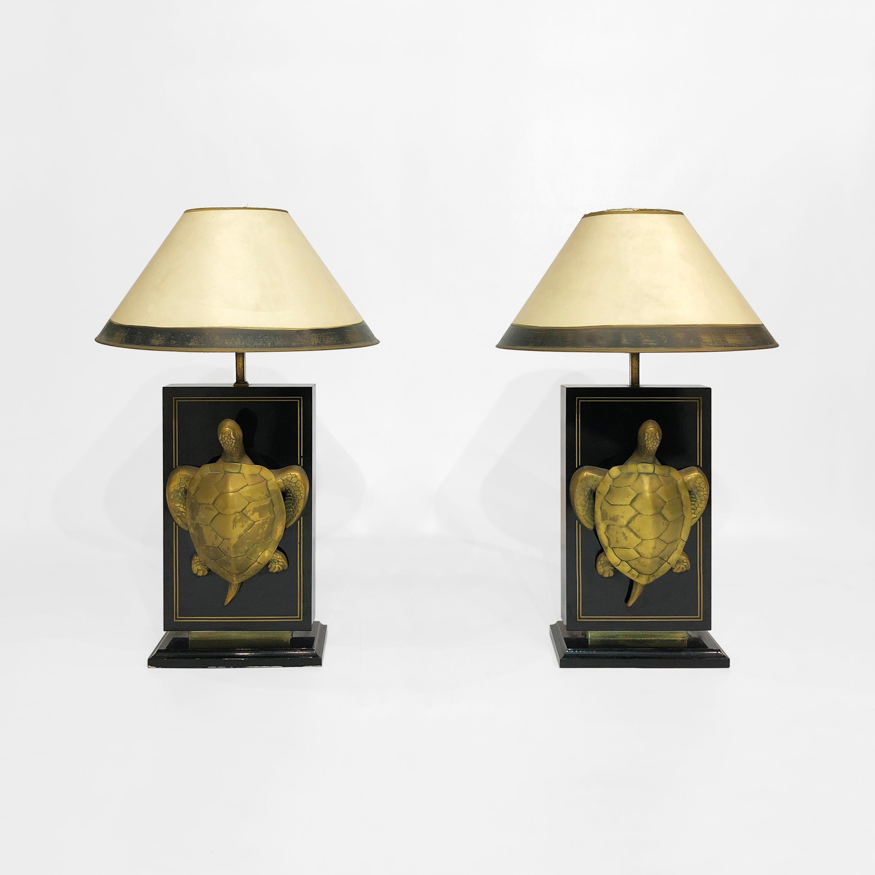 Martinican Brass Turtle Table Lamps Hollywood Regency Boho Vintage Chic Retro 1970s Antique