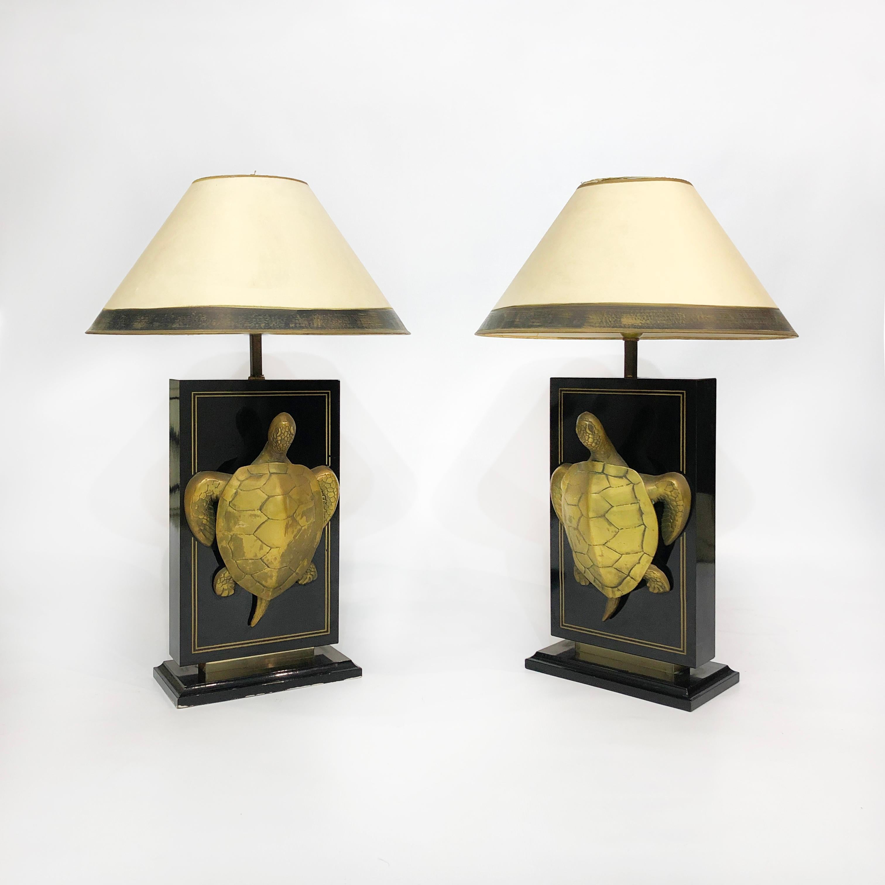Brass Turtle Table Lamps Hollywood Regency Boho Vintage Chic Retro 1970s Antique In Good Condition In London, GB