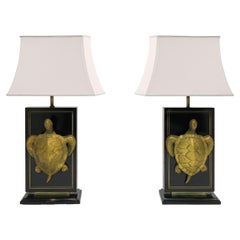Lampade da tavolo Turtle in ottone Hollywood Regency Boho Vintage Chic Retro 1970s Antique