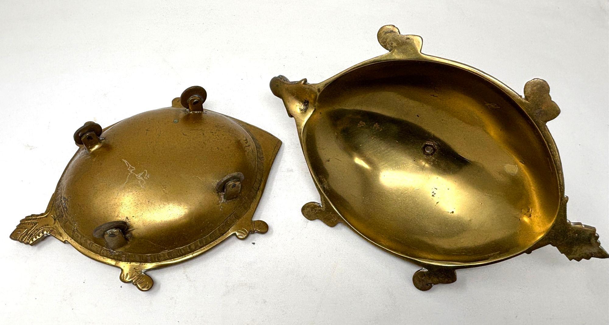 20th Century Brass Turtle Vintage Trinket Box with Peacock Finial For Sale