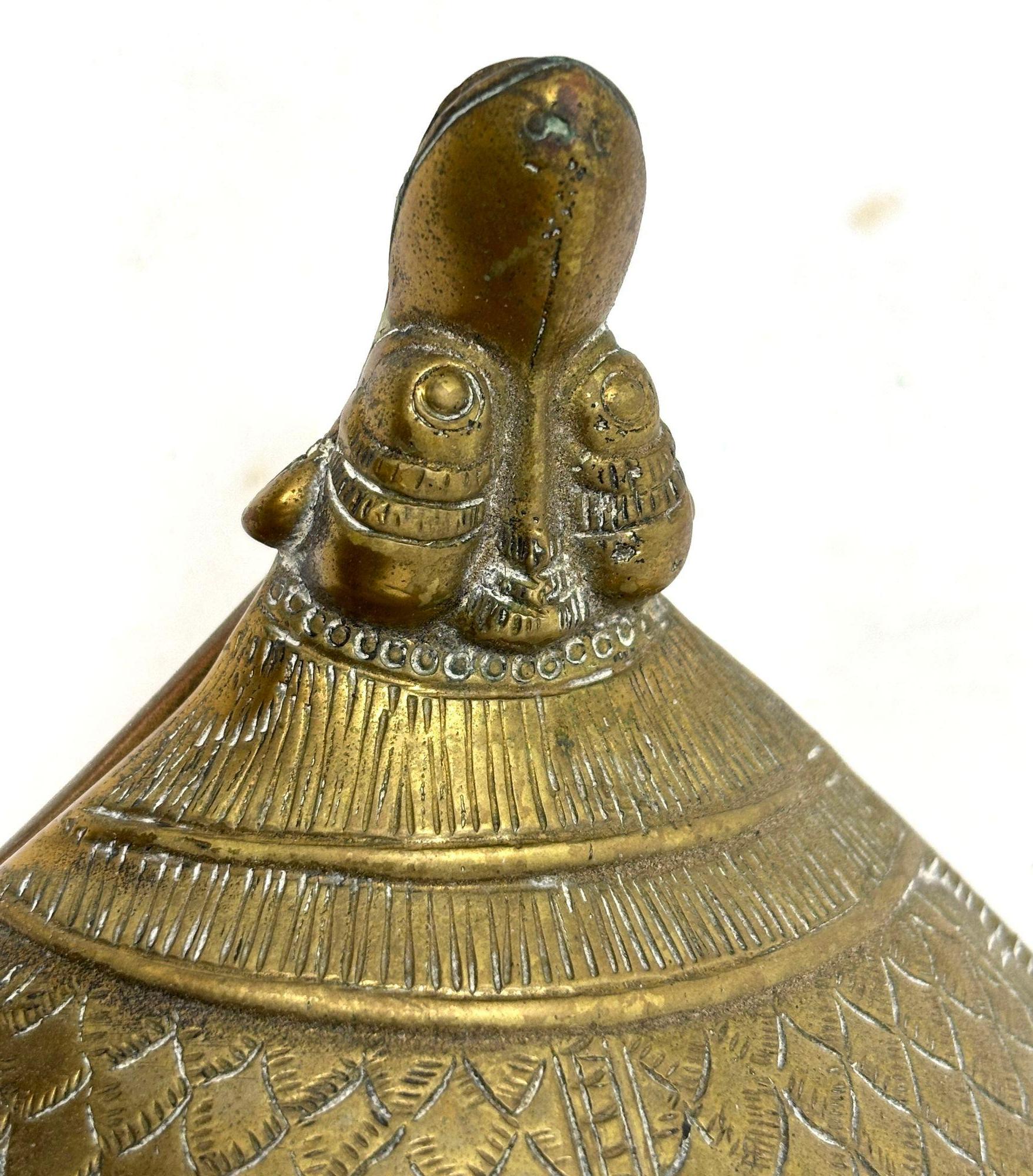 Brass Turtle Vintage Trinket Box with Peacock Finial For Sale 1