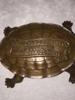 Brass Turtle, Match Holder with Advertising Piece for Furniture, circa 1920s
