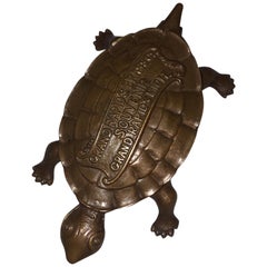 Brass Turtle, Match Holder with Advertising Piece for Furniture, circa 1920s