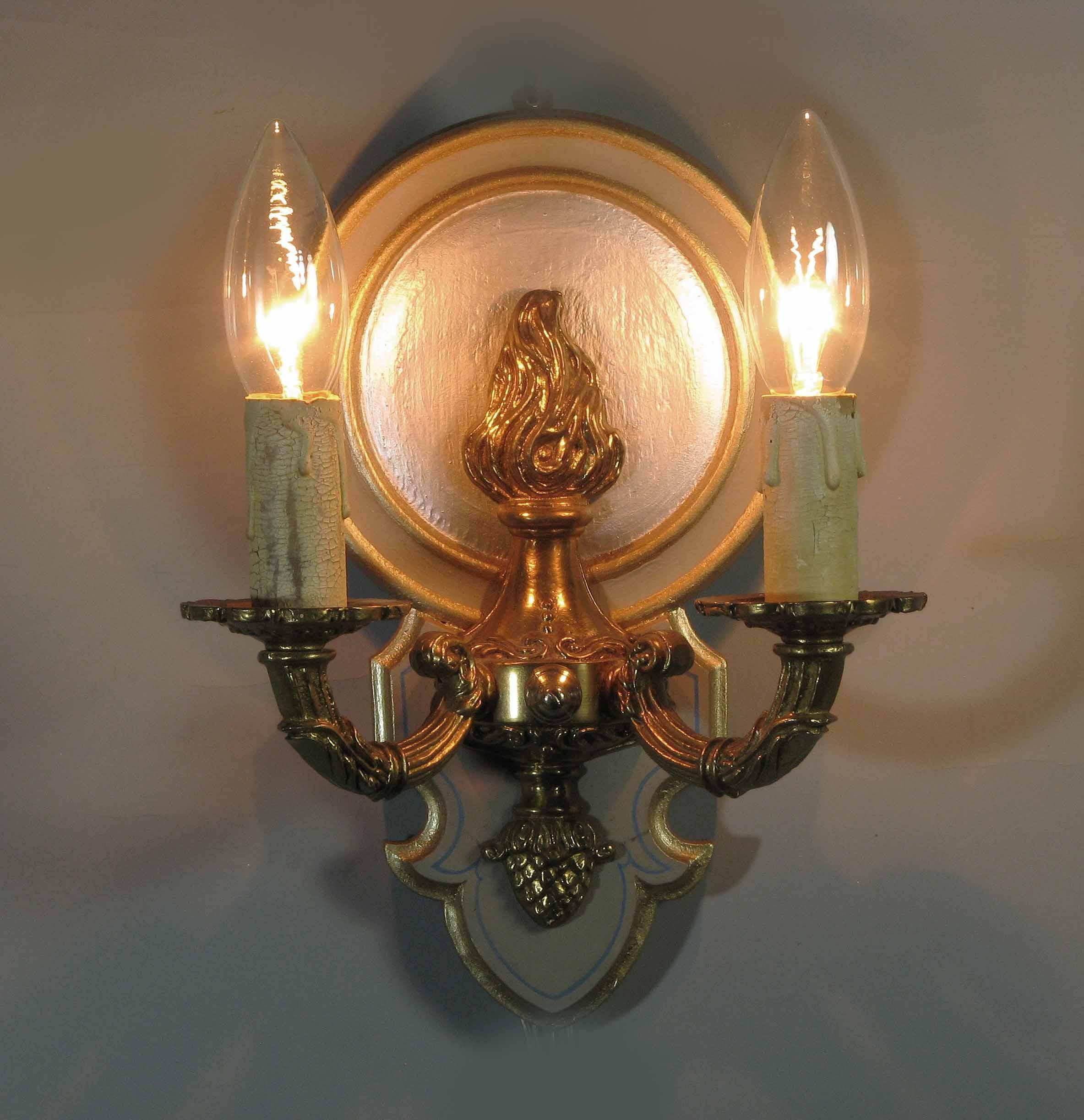Carved Brass Two Branch Wall Light, 20th Century For Sale