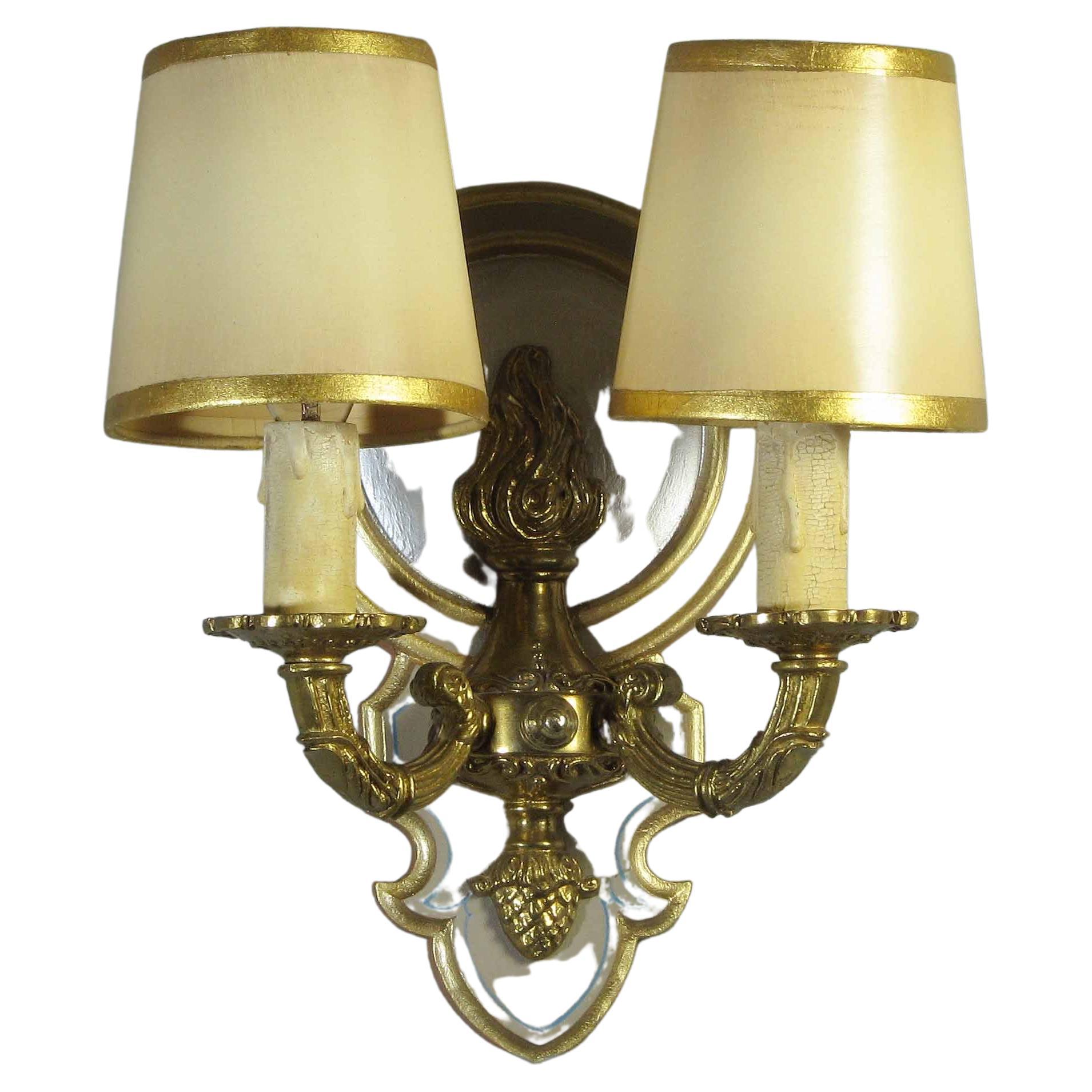 Brass Two Branch Wall Light, 20th Century For Sale