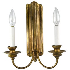 Brass Two Candle Linenfold Sconce