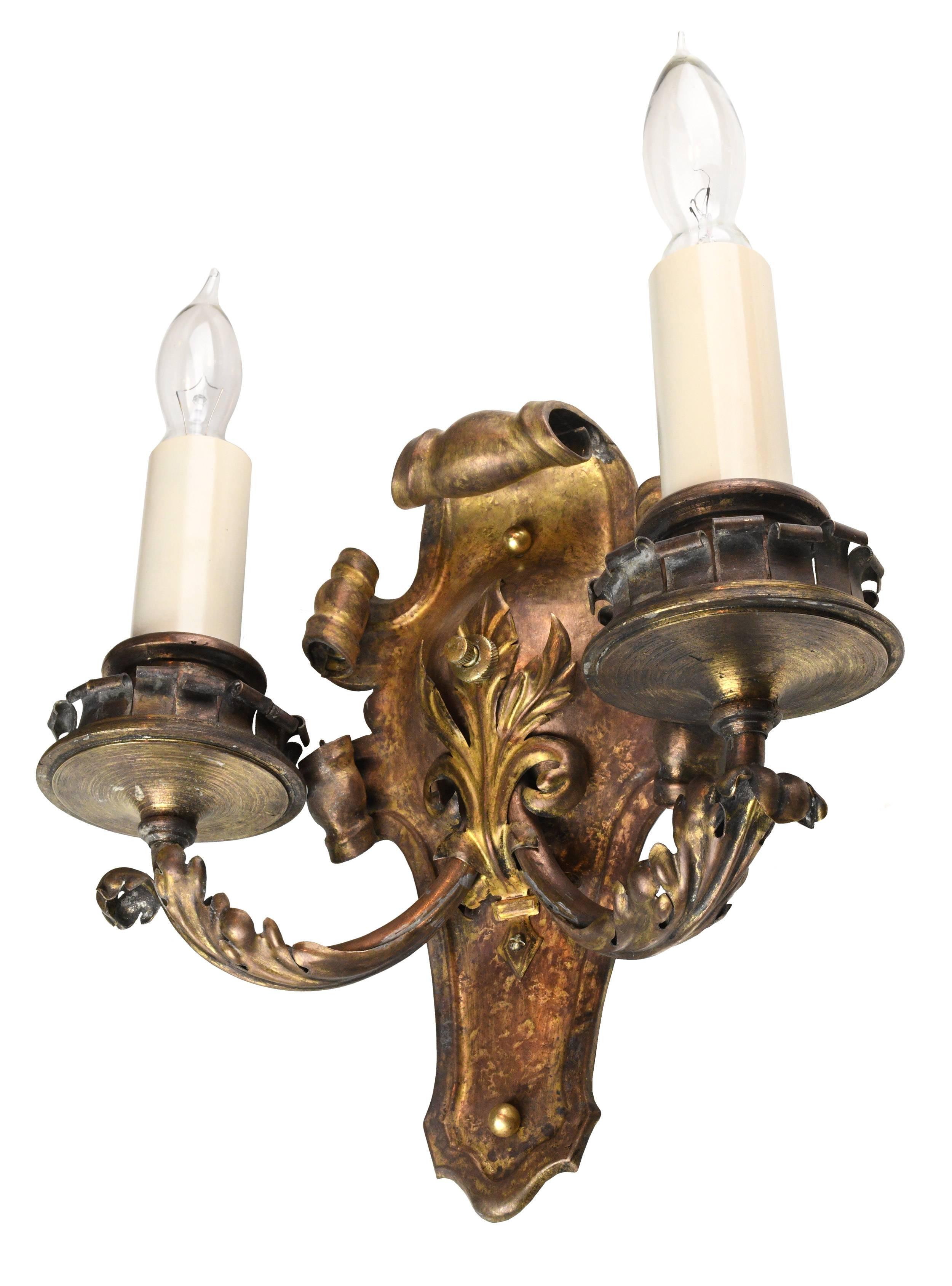 Early 20th Century Brass Two Candle Rococo Sconce For Sale